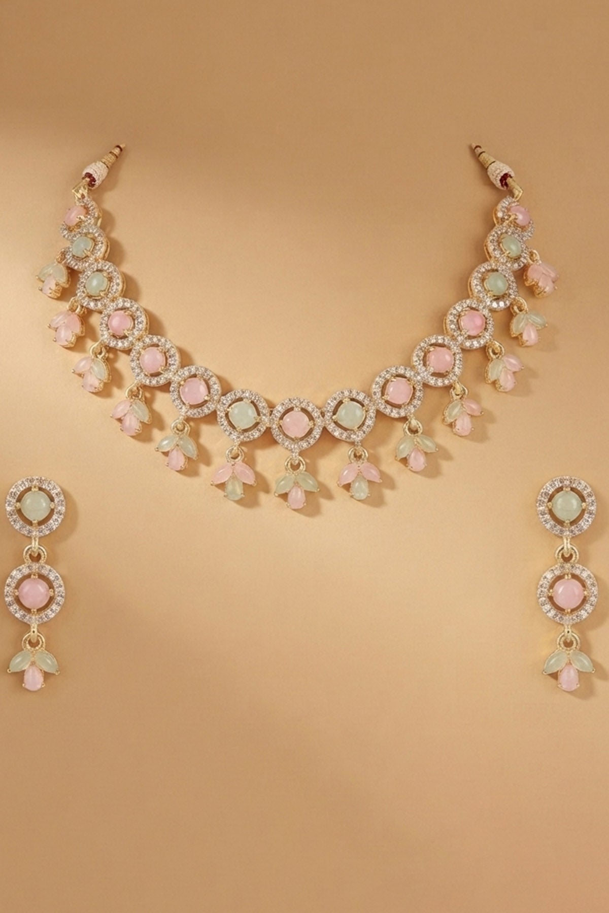 Gold Toned Pink Jewellery Set