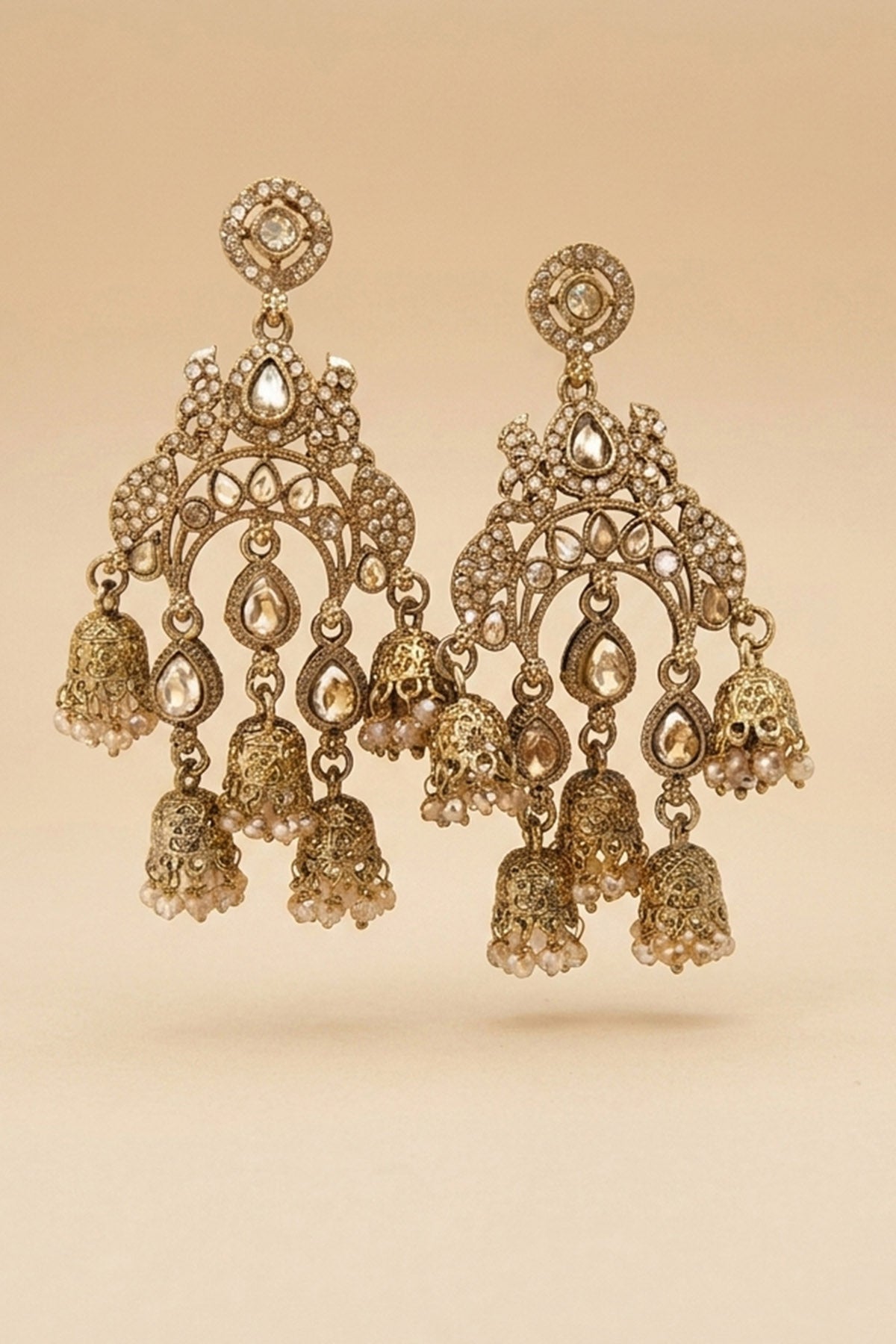 Gold Triple Tier Jhumka Earring