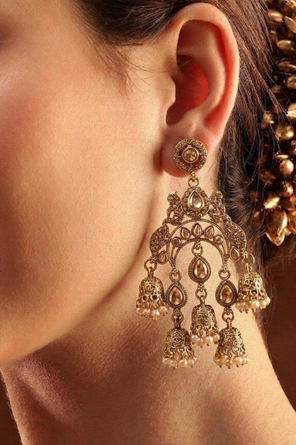 Buy Gold Triple Tier Jhumka Earring for women by Inko & Co online available at scrollnshops