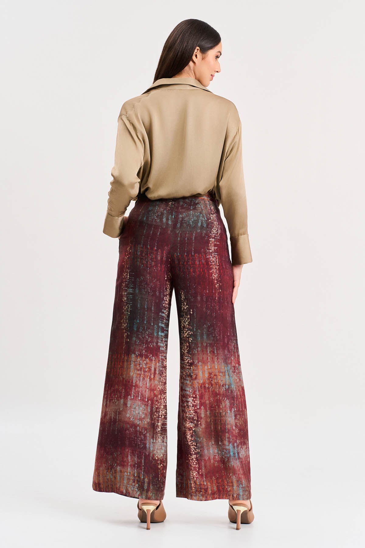 Gold Viscose Shirt & Print Pants