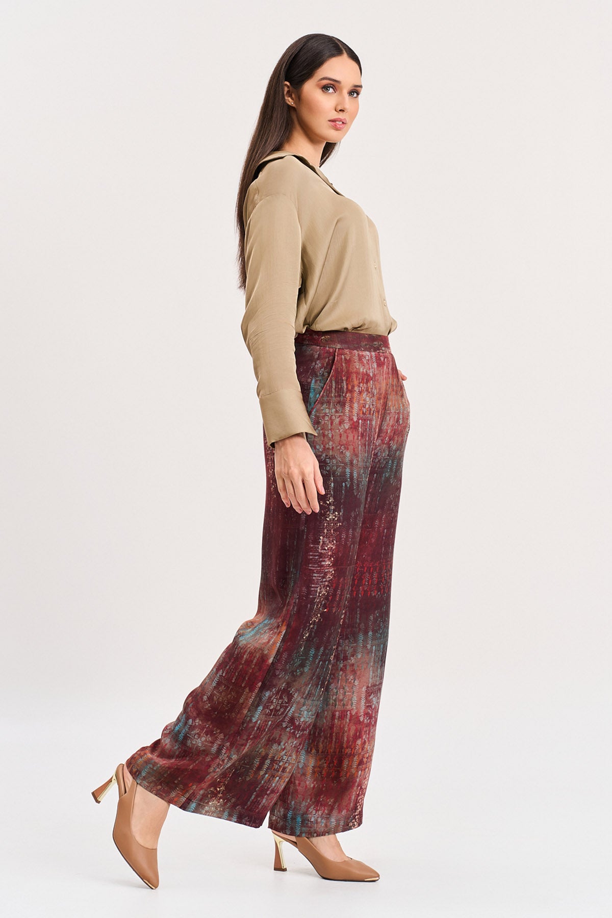 Gold Viscose Shirt & Print Pants