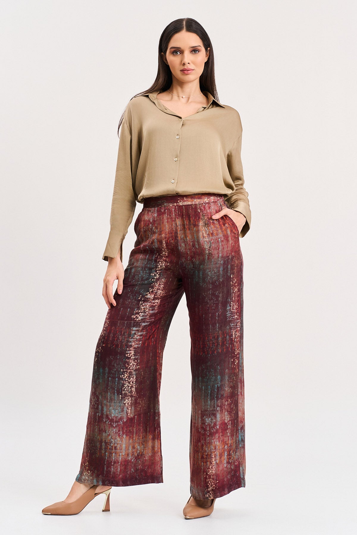 Buy Gold Viscose Shirt & Print Pants by Koswi for women online at ScrollnShops