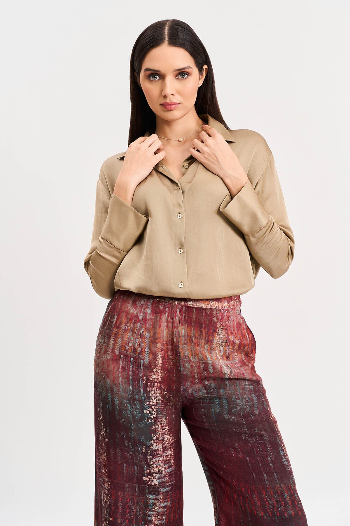 Gold Viscose Shirt & Print Pants