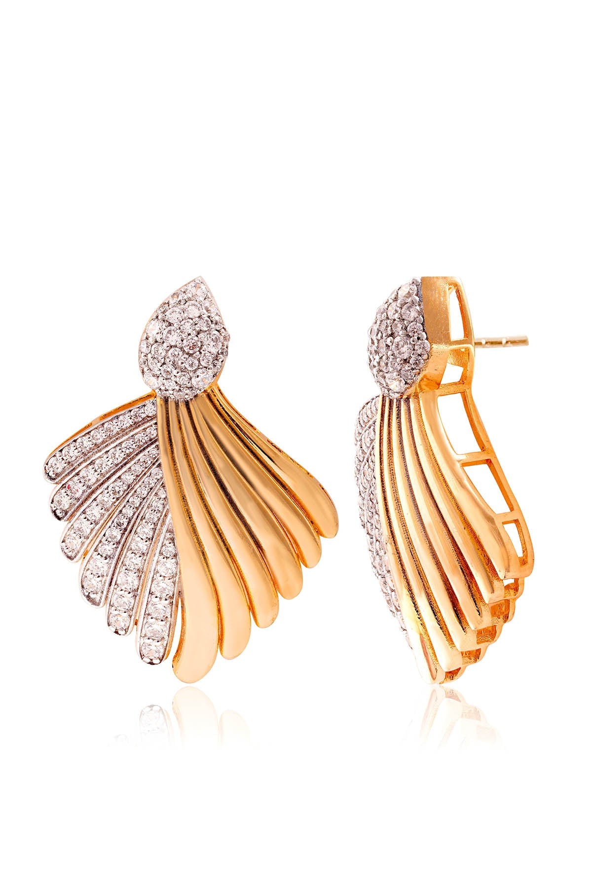 Buy Gold & White Pluma Earrings by Prata for women online at ScrollnShops