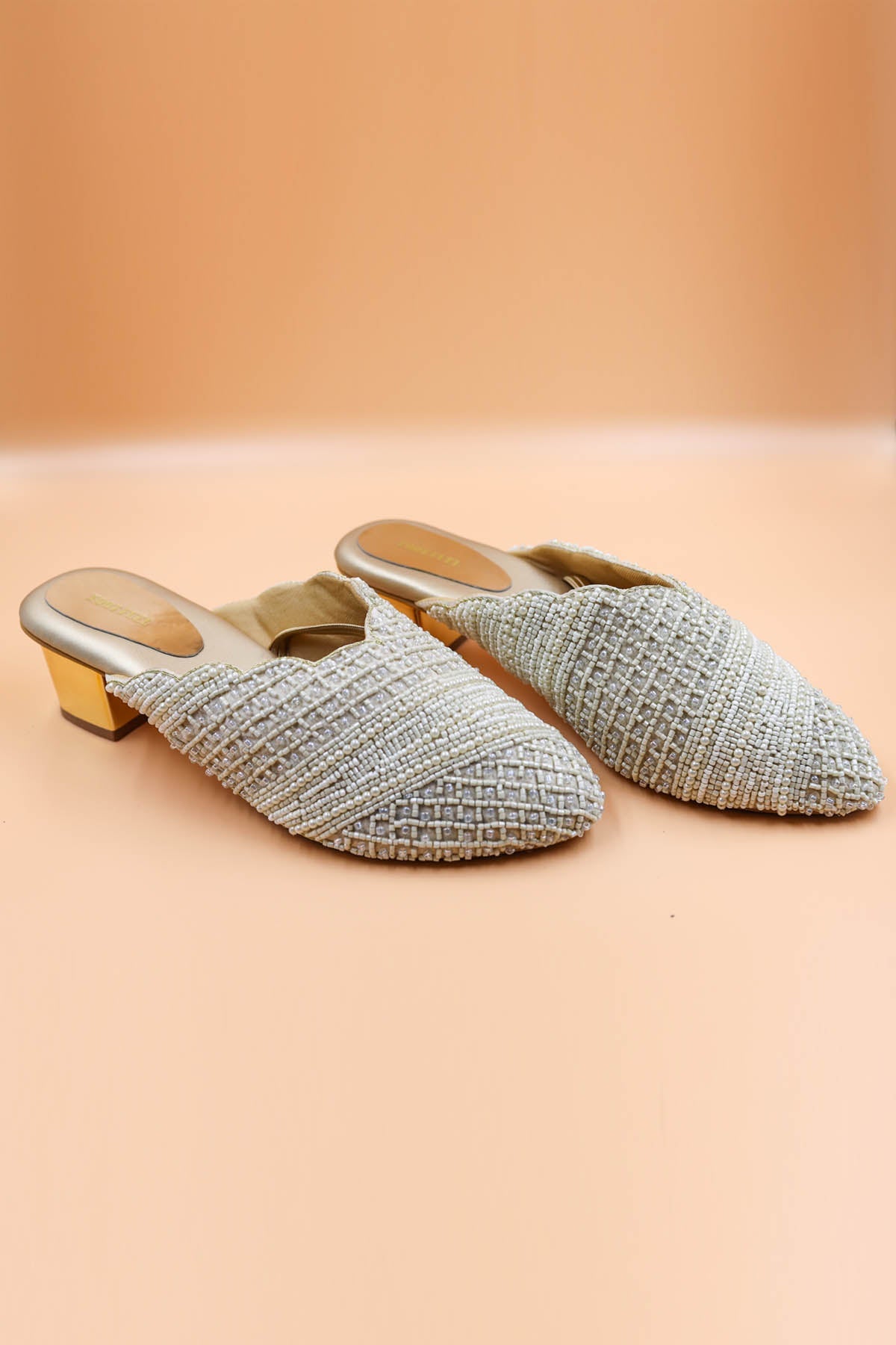 Foot Fuel Gold Zardosi Embellished Mules for accessories online at ScrollnShops