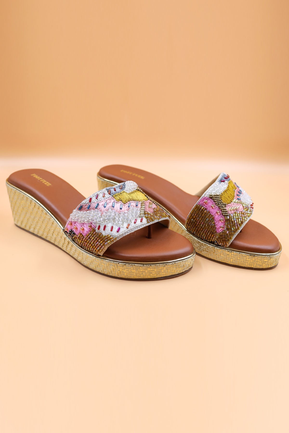 Foot Fuel Gold Zardosi Embellished Wedges for accessories online at ScrollnShops