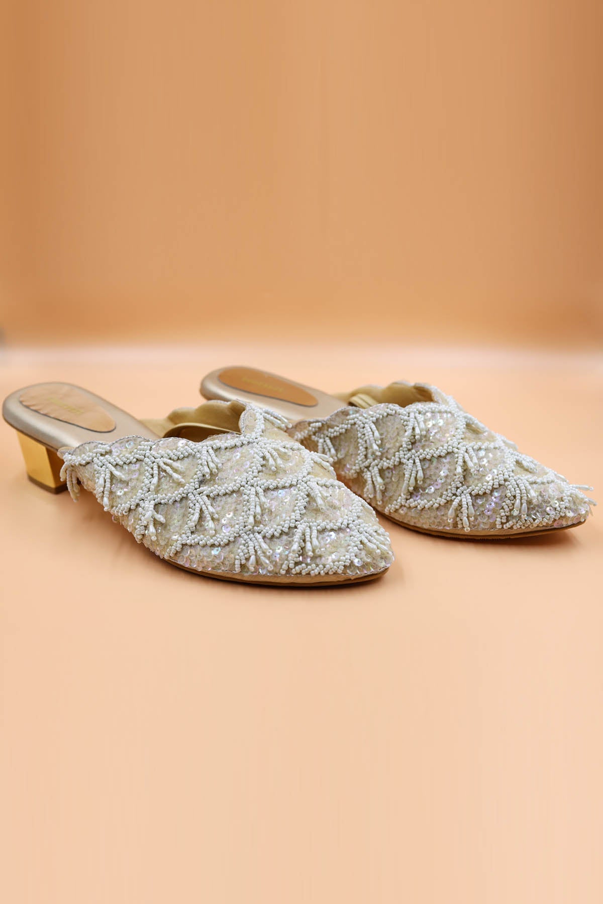 Foot Fuel Gold Zardosi Embroidered Mules for accessories online at ScrollnShops