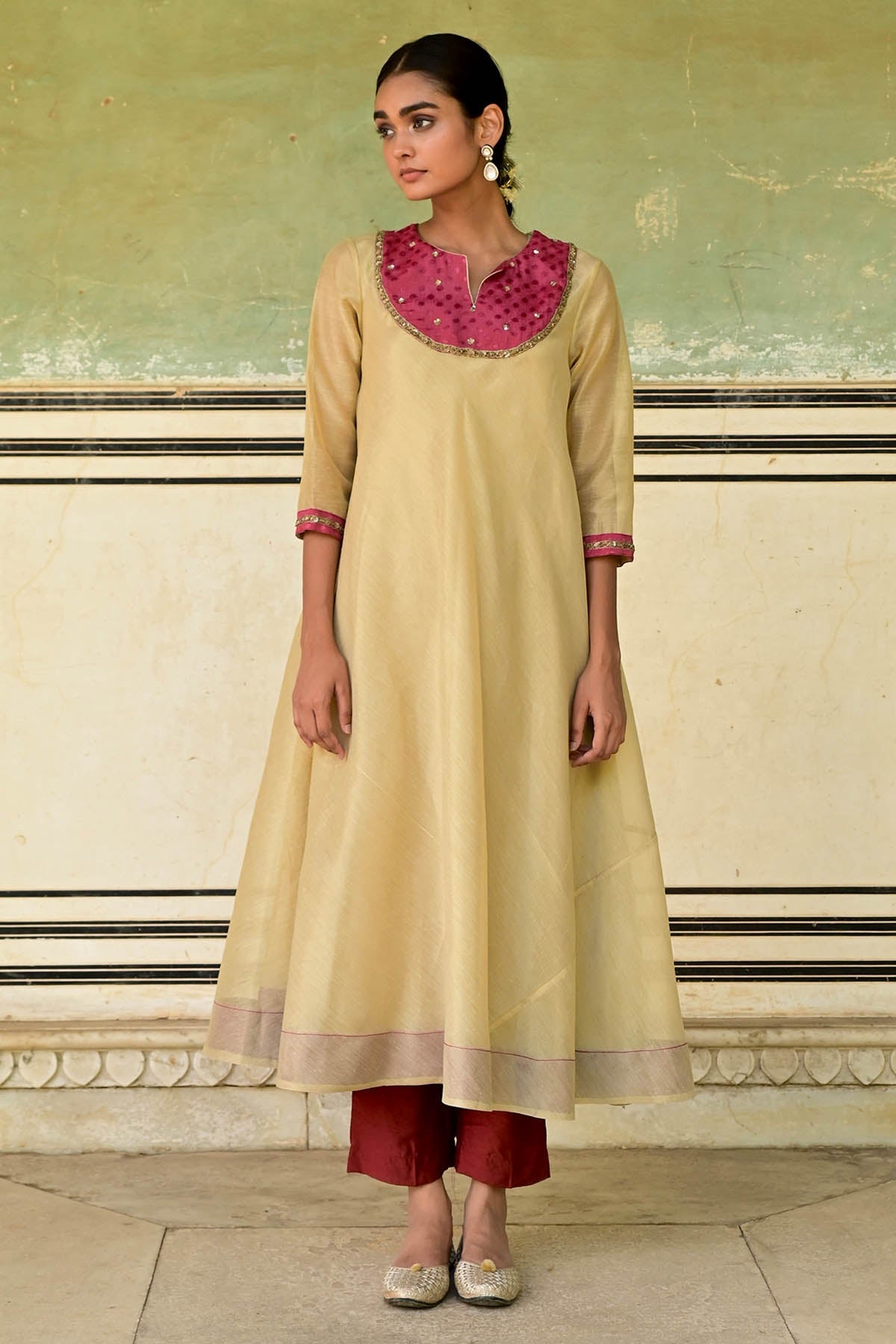 Taro India Gold Zardozi Work Anarkali Set for women online at ScrollnShops