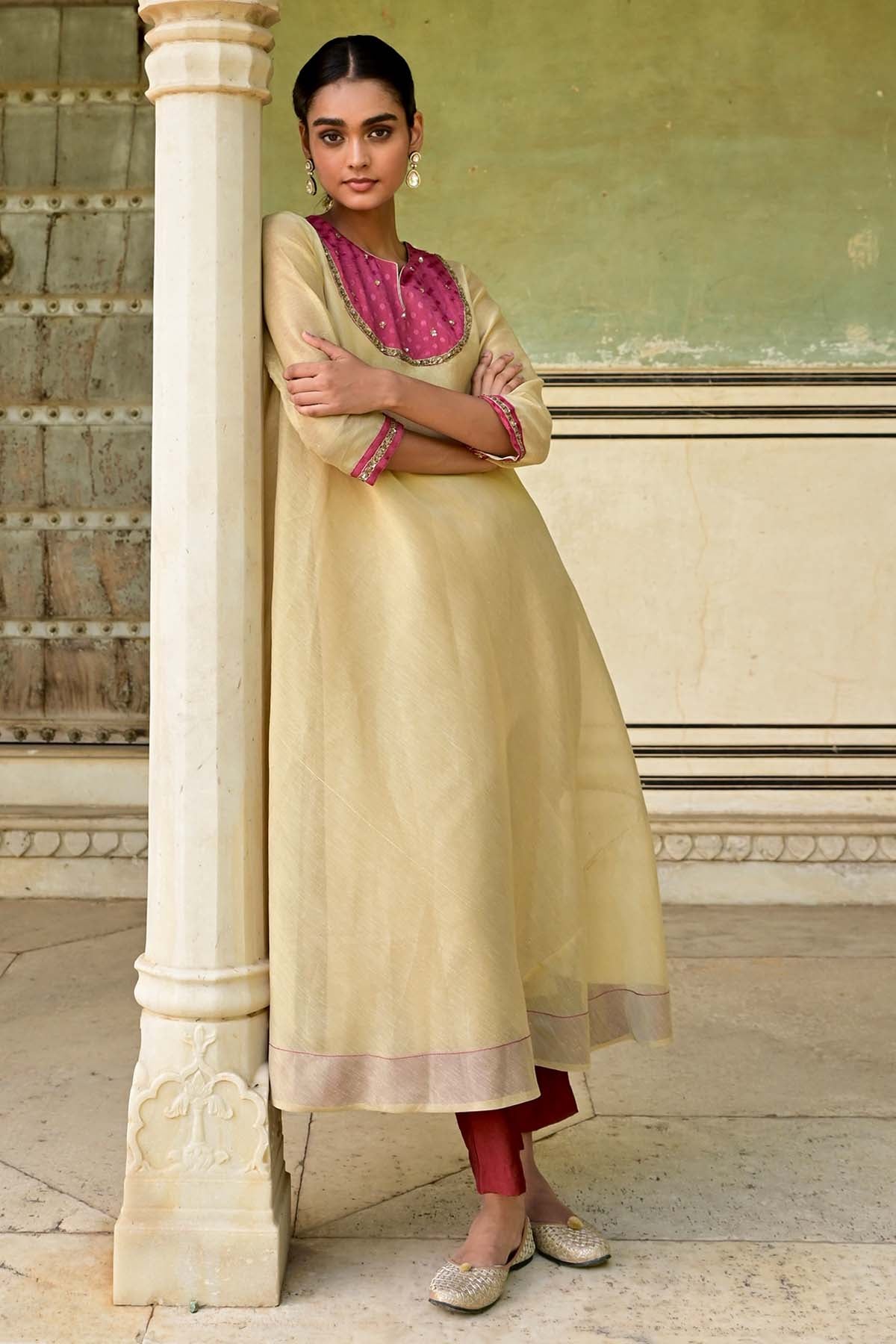 Gold Zardozi Work Anarkali Set