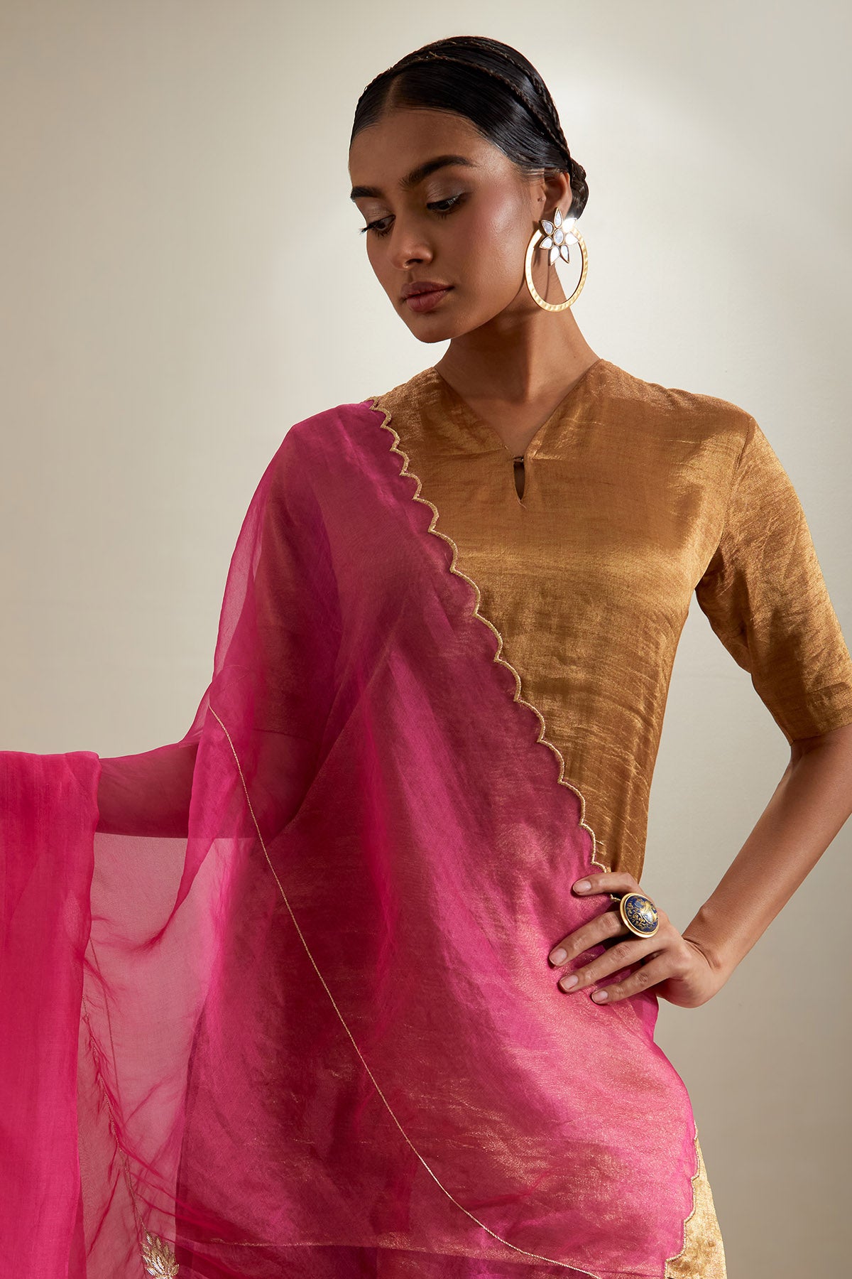 Gold Embroidered Zari Kurta Set