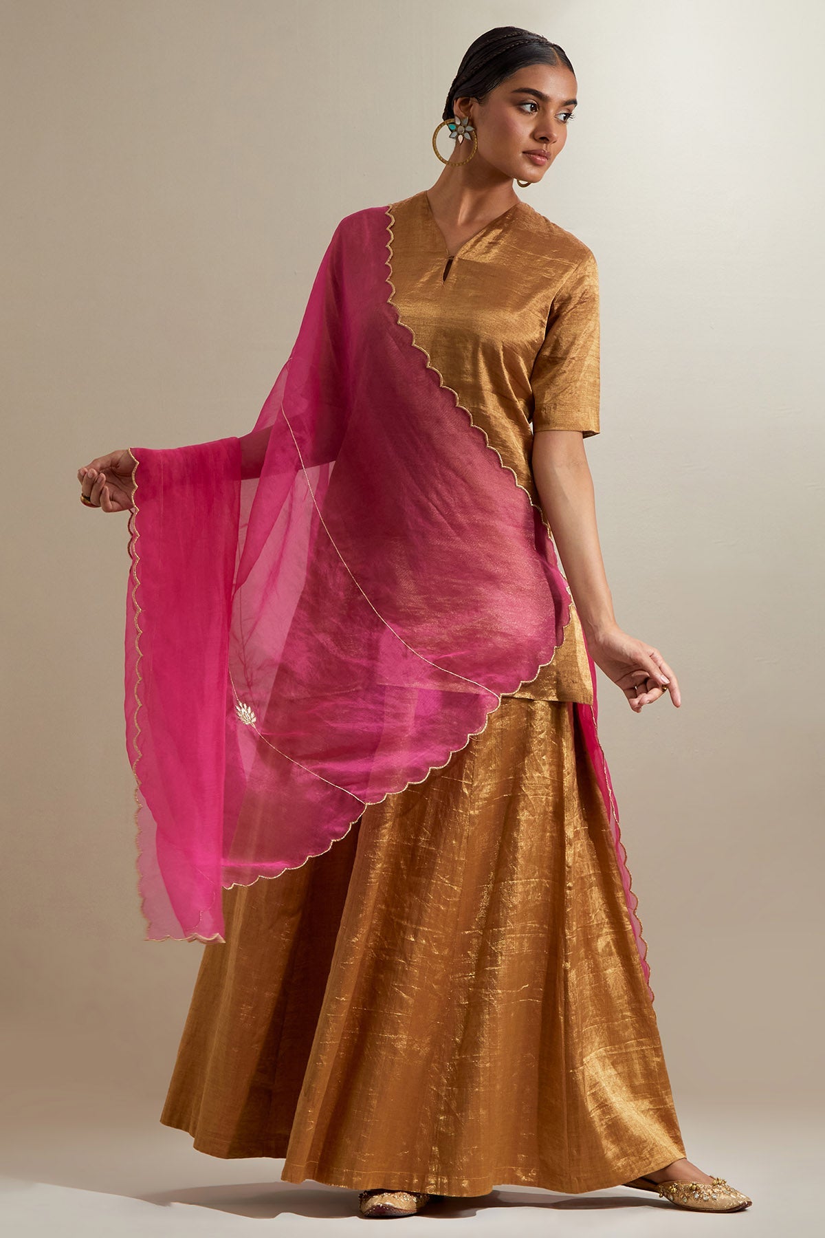 Buy Gold Embroidered Zari Kurta Set for women by Vinusto online available at scrollnshops