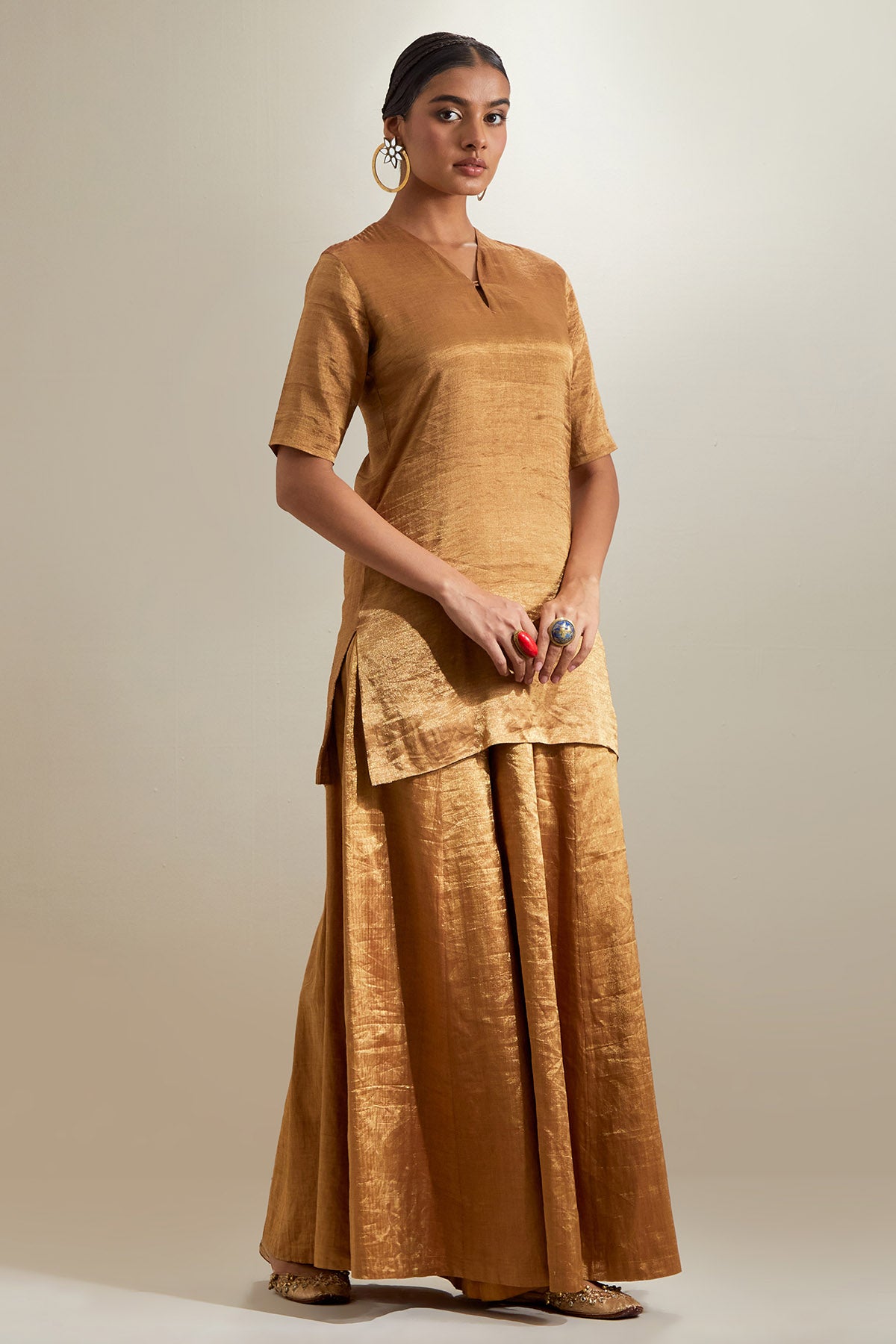 Gold Embroidered Zari Kurta Set
