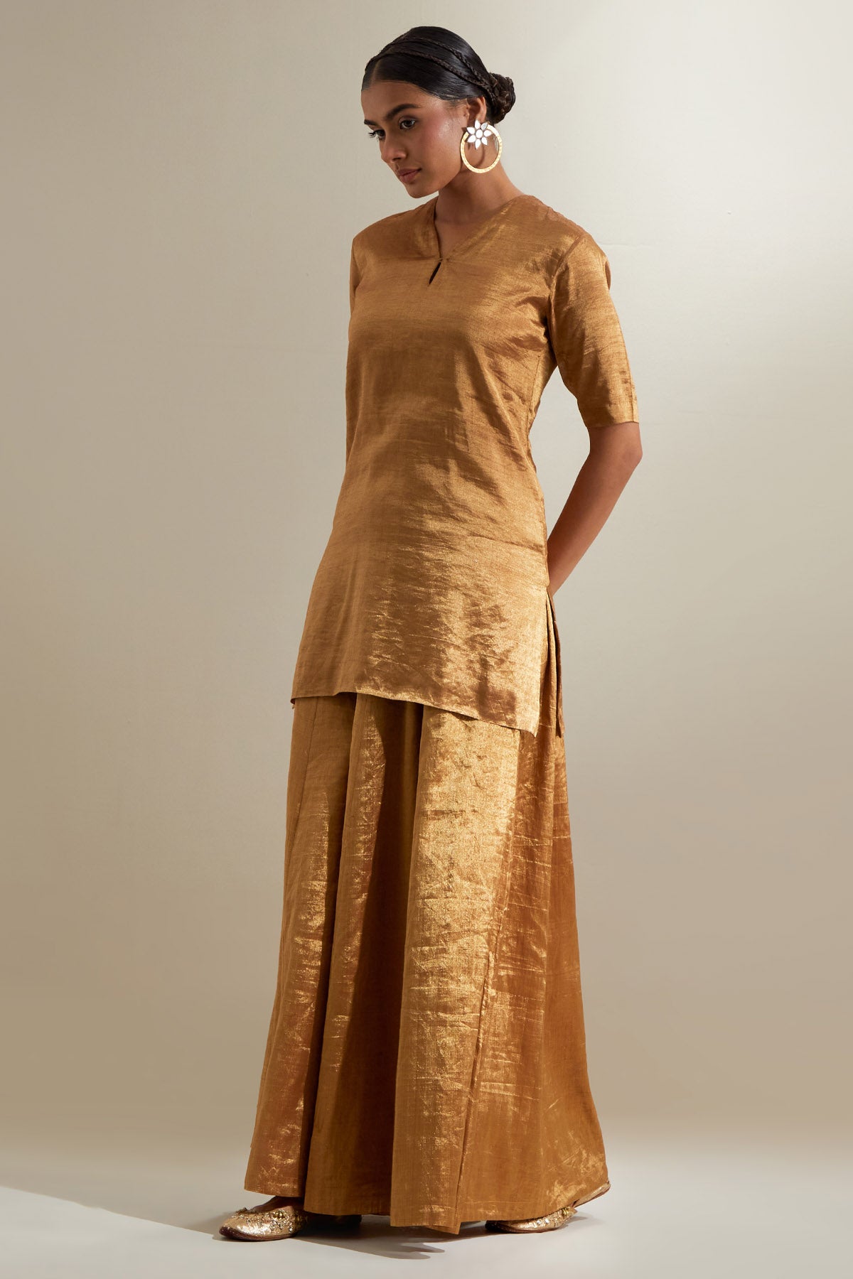 Gold Embroidered Zari Kurta Set