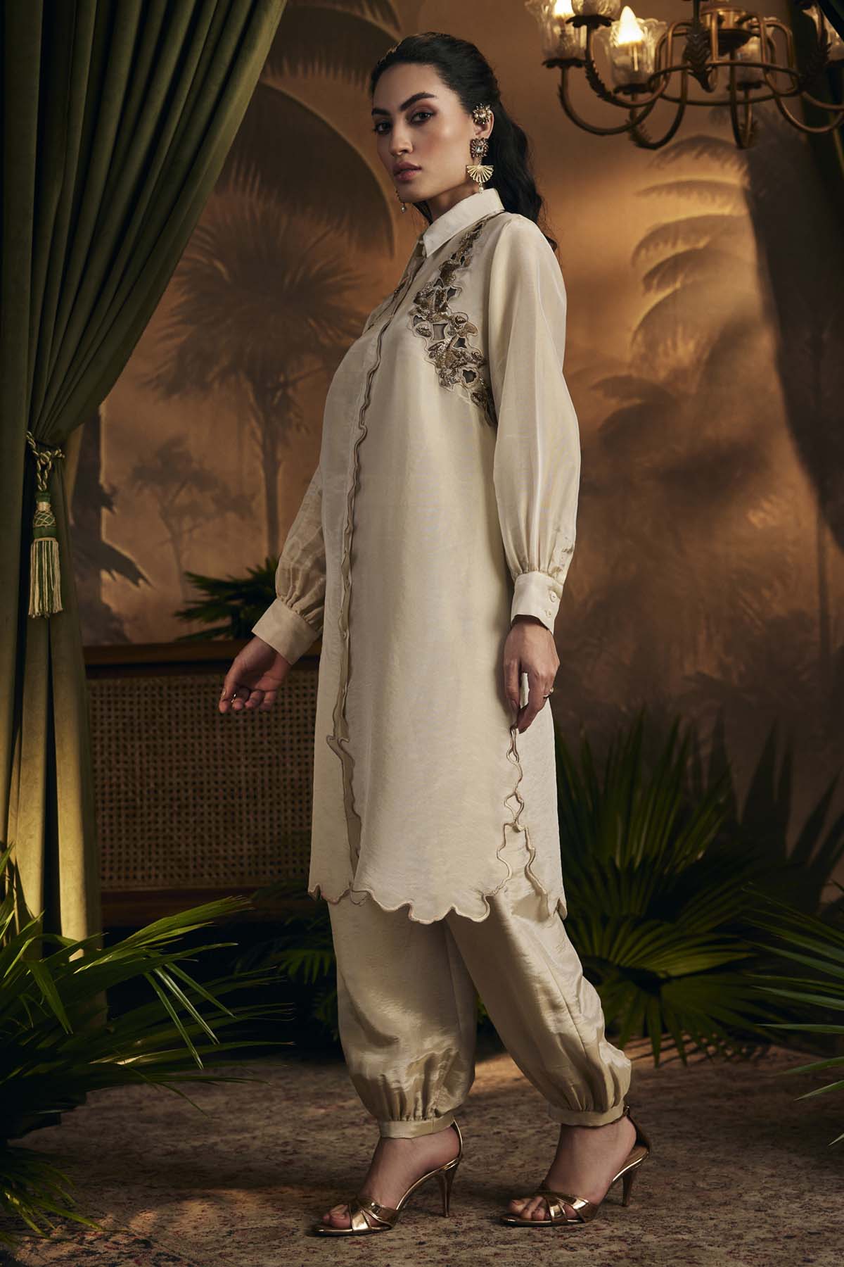 Gold Zari Embroidered Tunic Set