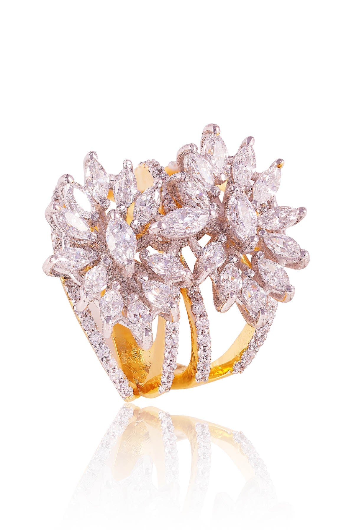 Buy Gold Zirconia Glitzern Ring by Prata for women online at ScrollnShops