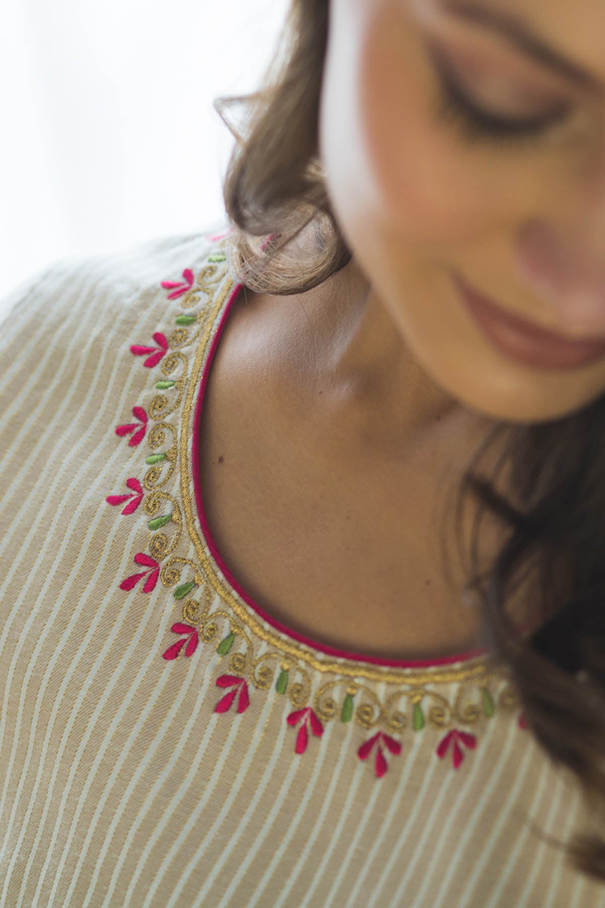 Golden Beige Stripe Kurta Set