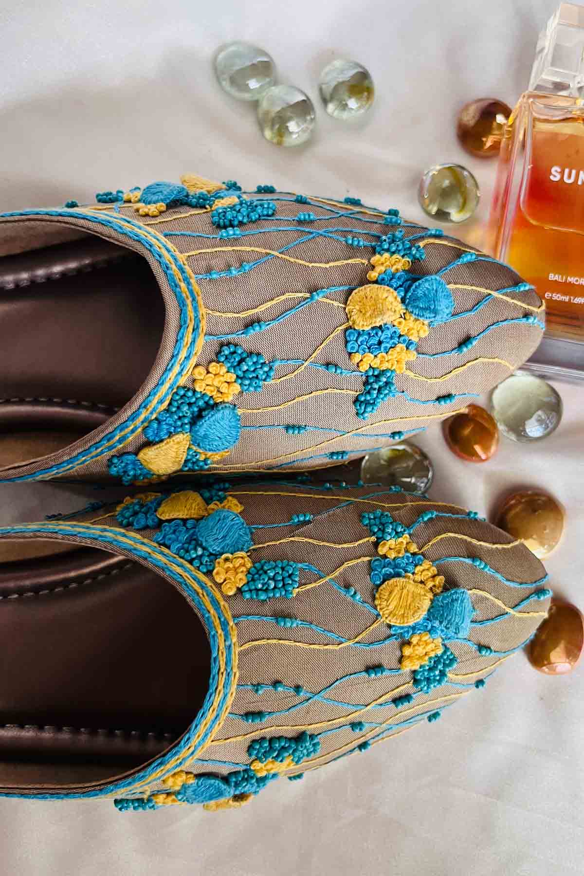 Golden Brown Embroidered Mules