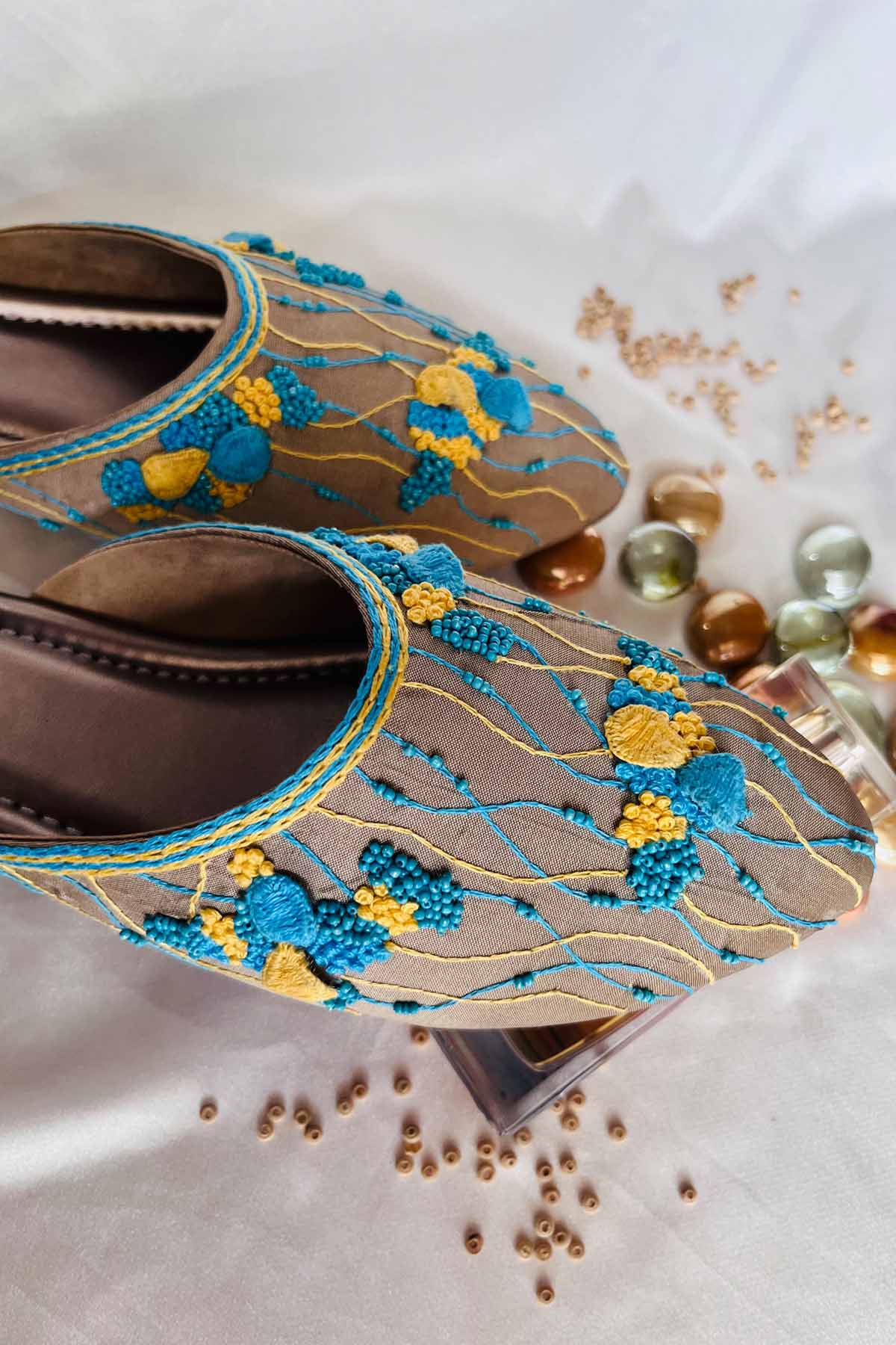 Golden Brown Embroidered Mules