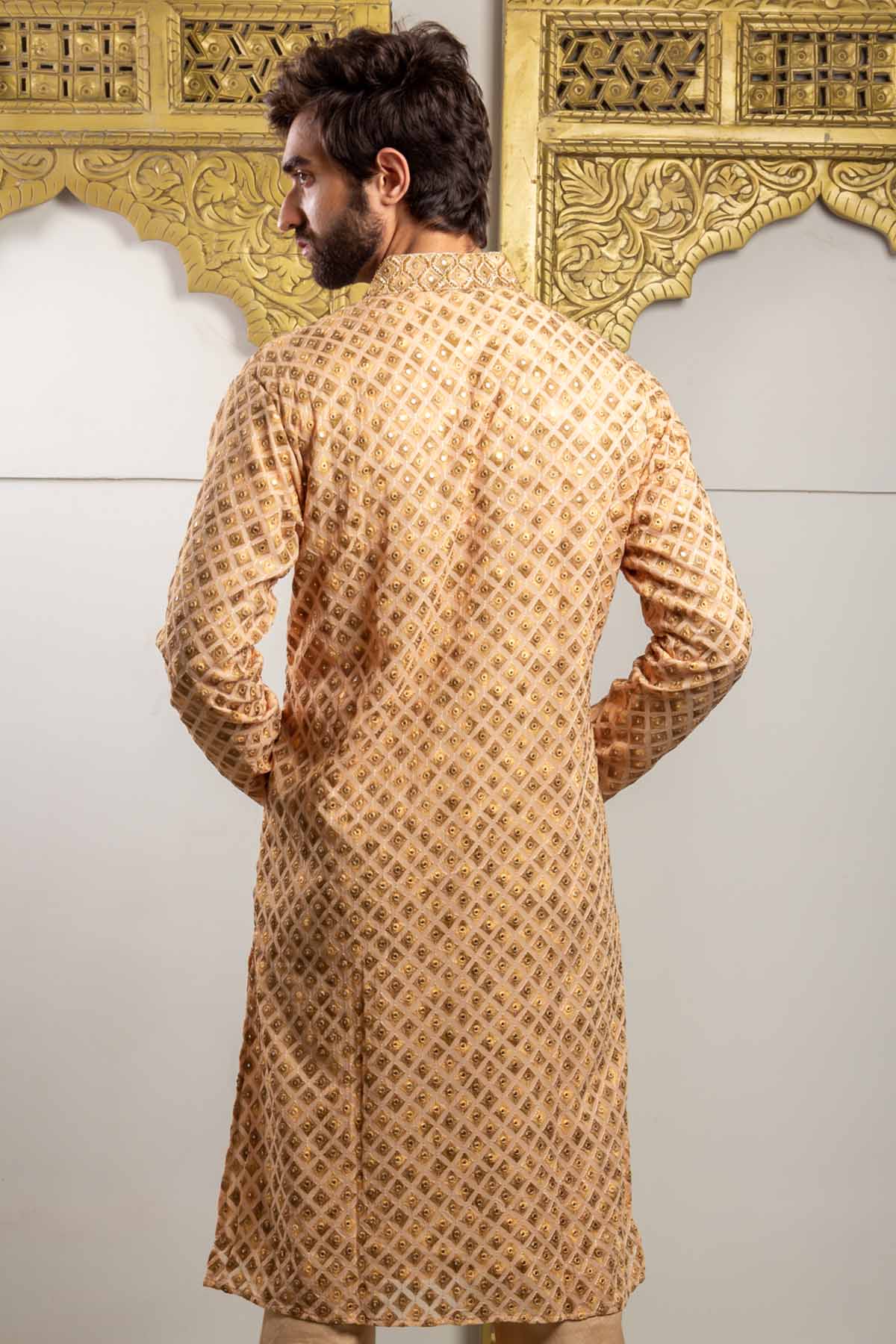 Golden Silk Embroidered Kurta