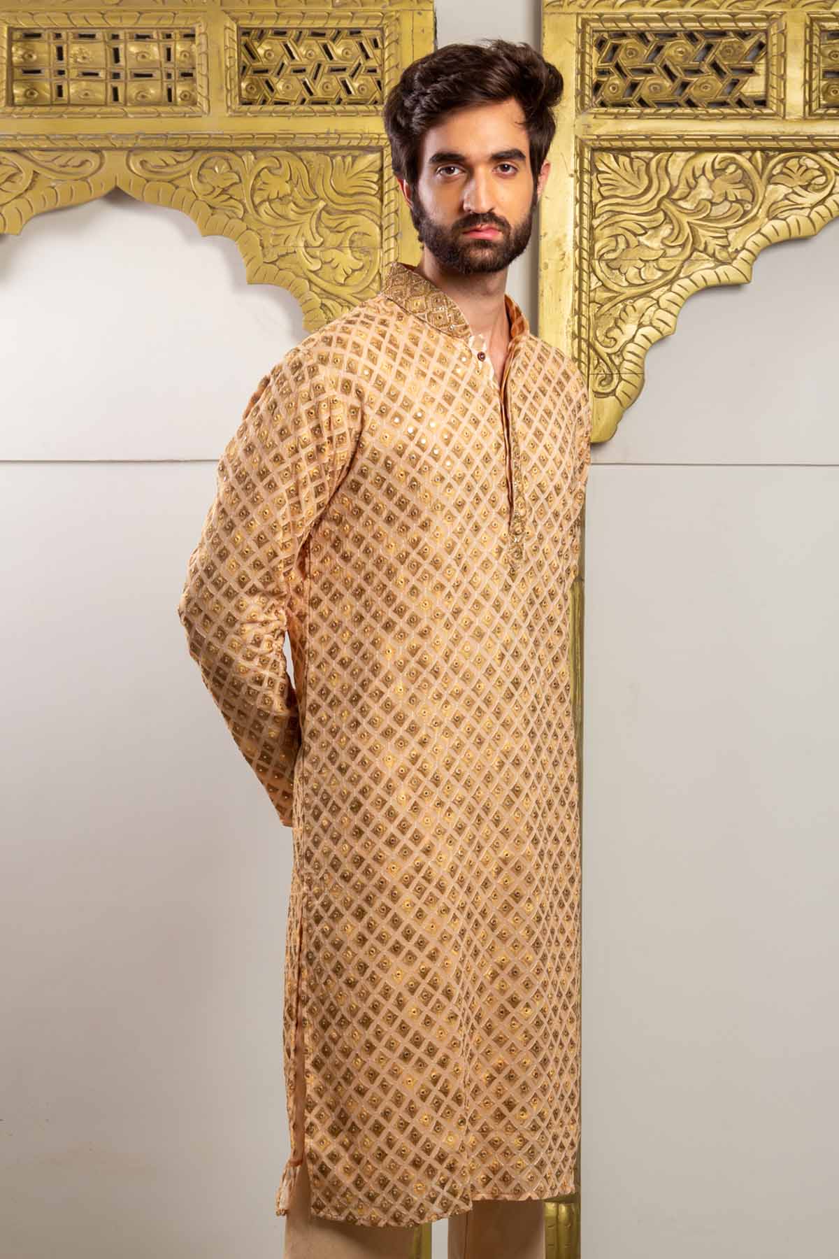 Golden Silk Embroidered Kurta