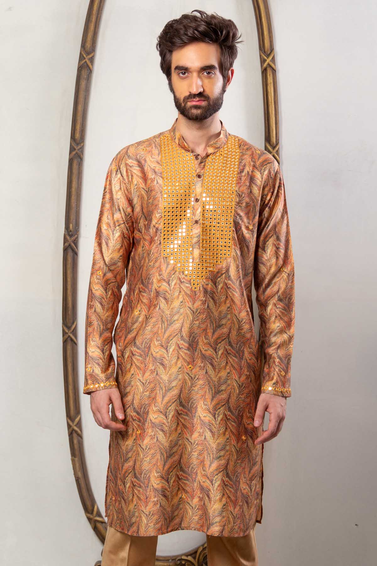 Golden Silk Printed Kurta
