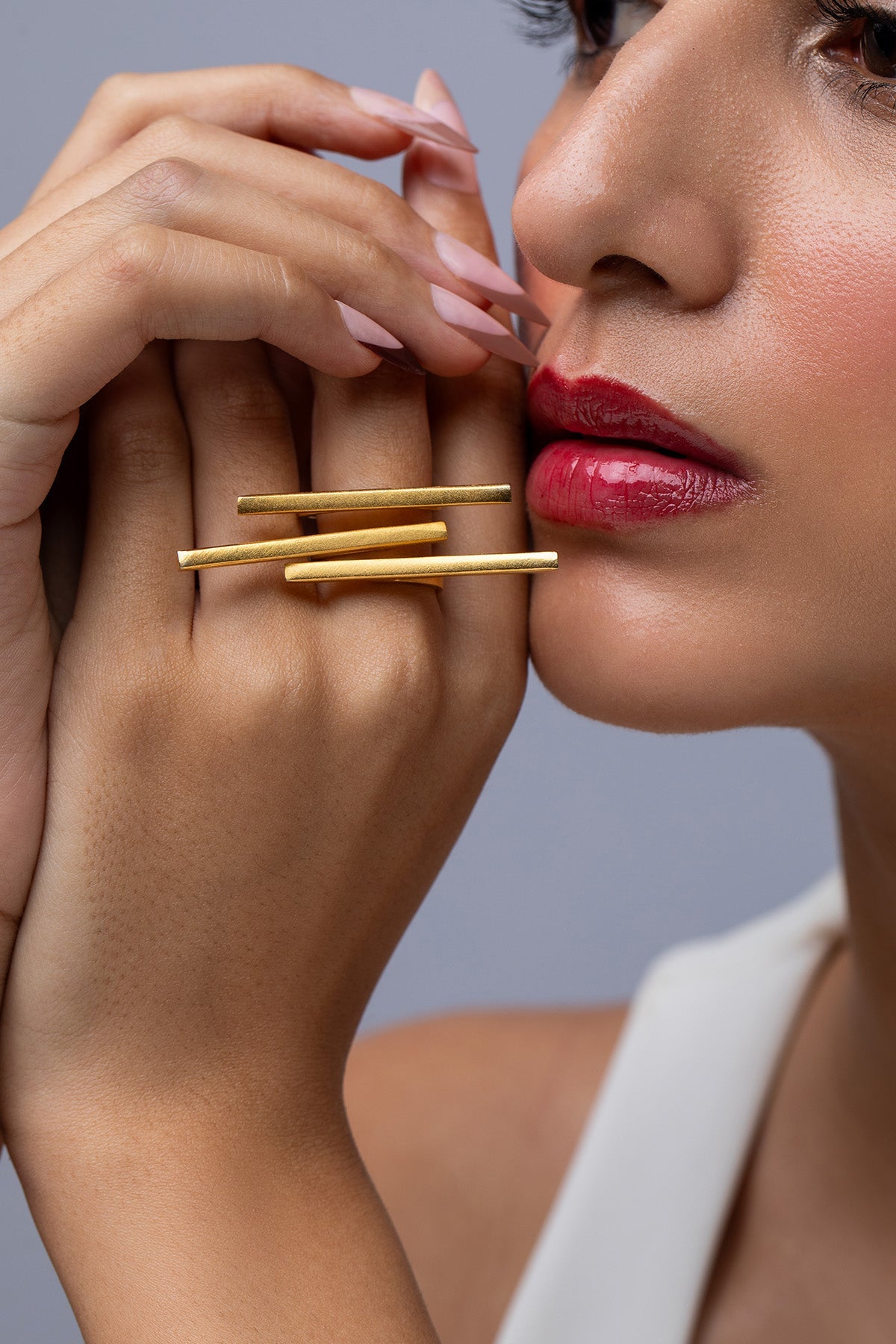 Buy Golden Brass Layered Line Ring for women by Ethnic Andaz online available at scrollnshops