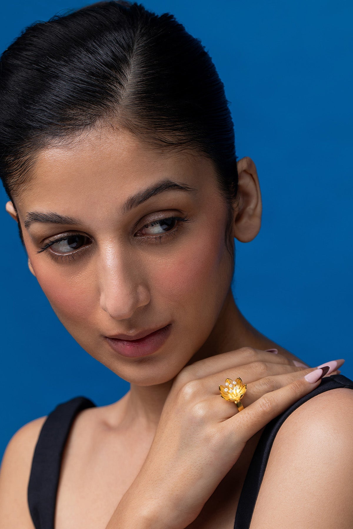 Buy Golden Brass Pearl Flower Ring for women by Ethnic Andaz online available at scrollnshops