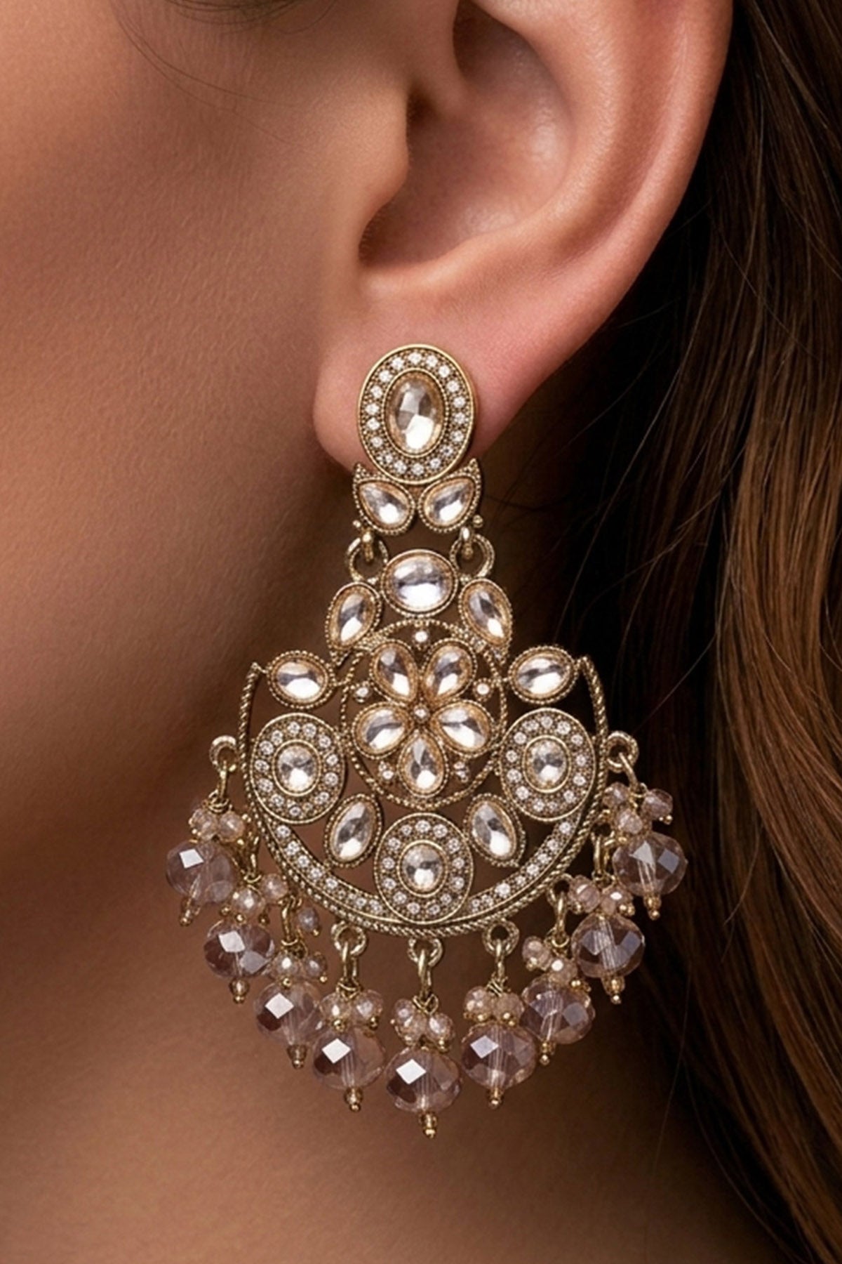 Buy Golden Floral Chandbali Earring for women by Inko & Co online available at scrollnshops