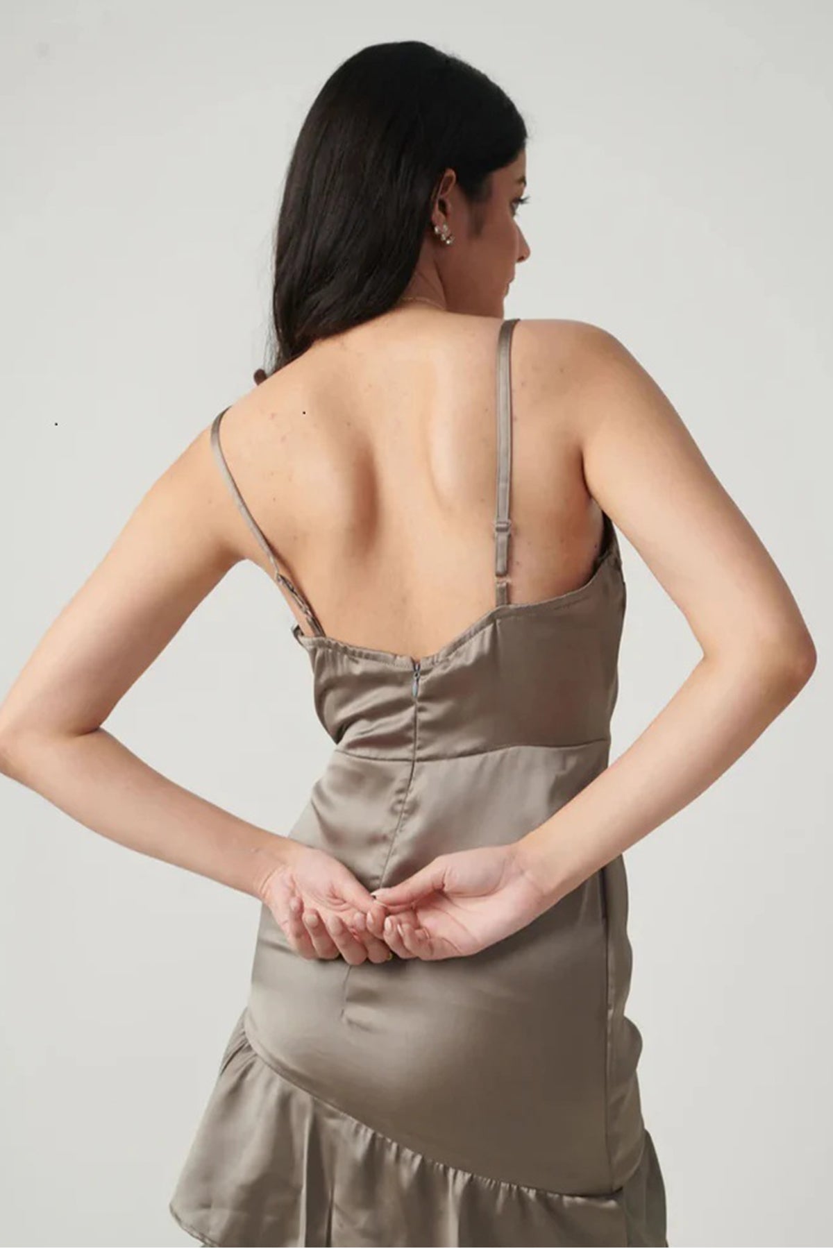 Golden Grey Satin Party Dress