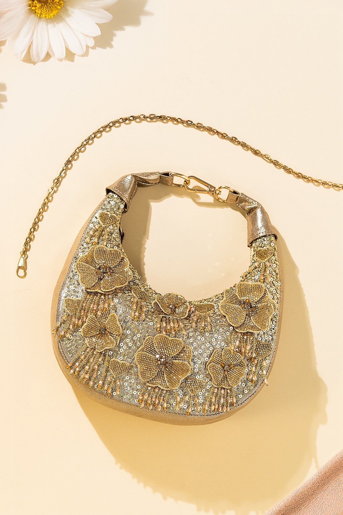 Buy Golden Leatherite Flower Bag for women by the Purple sack online available at scrollnshops