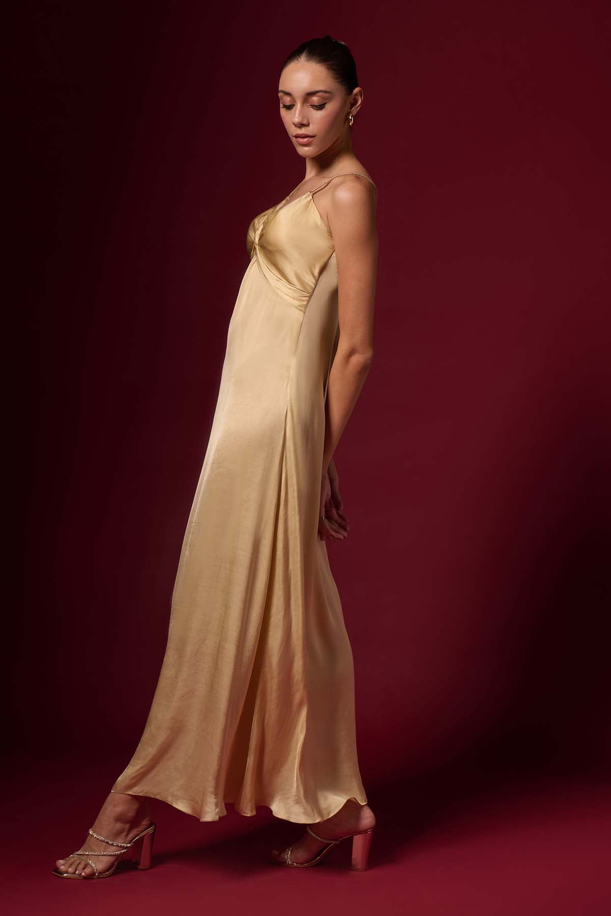 Golden Modal Drape Maxi Dress