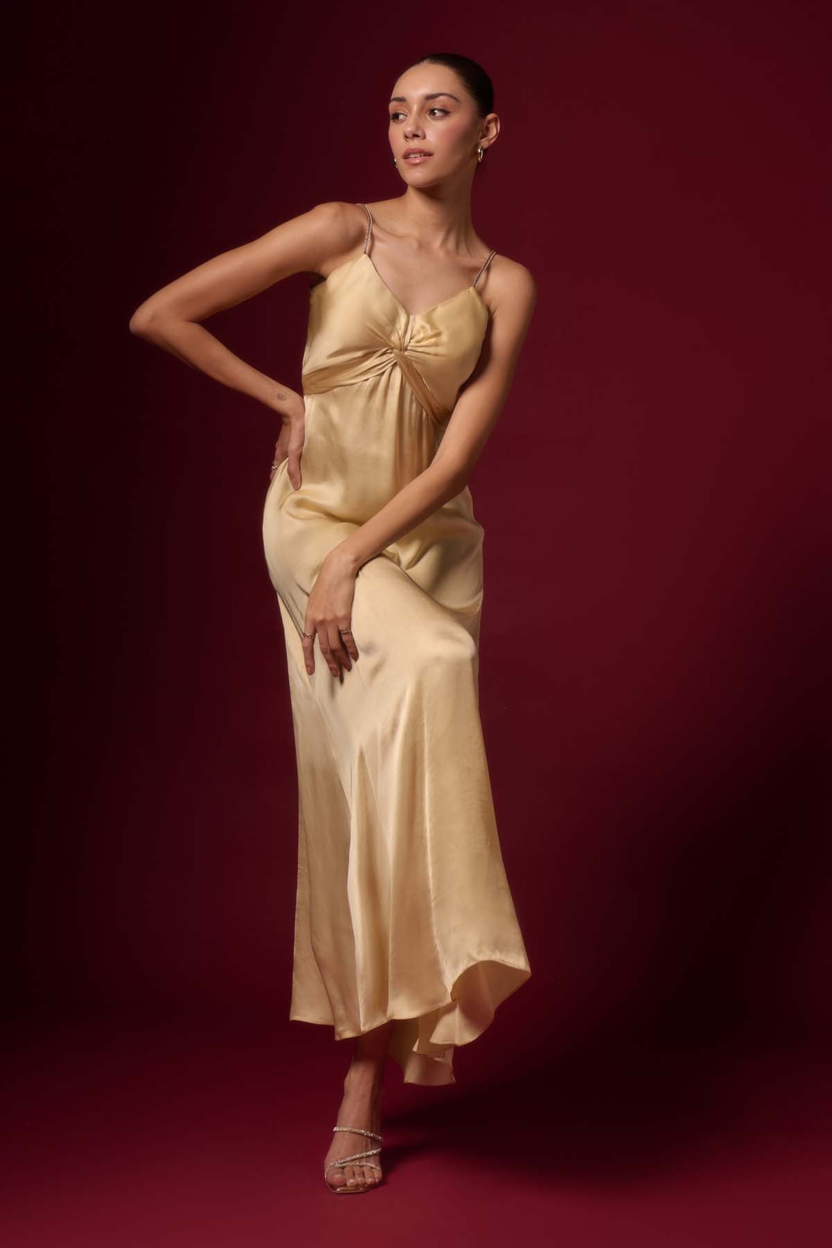 Golden Modal Drape Maxi Dress