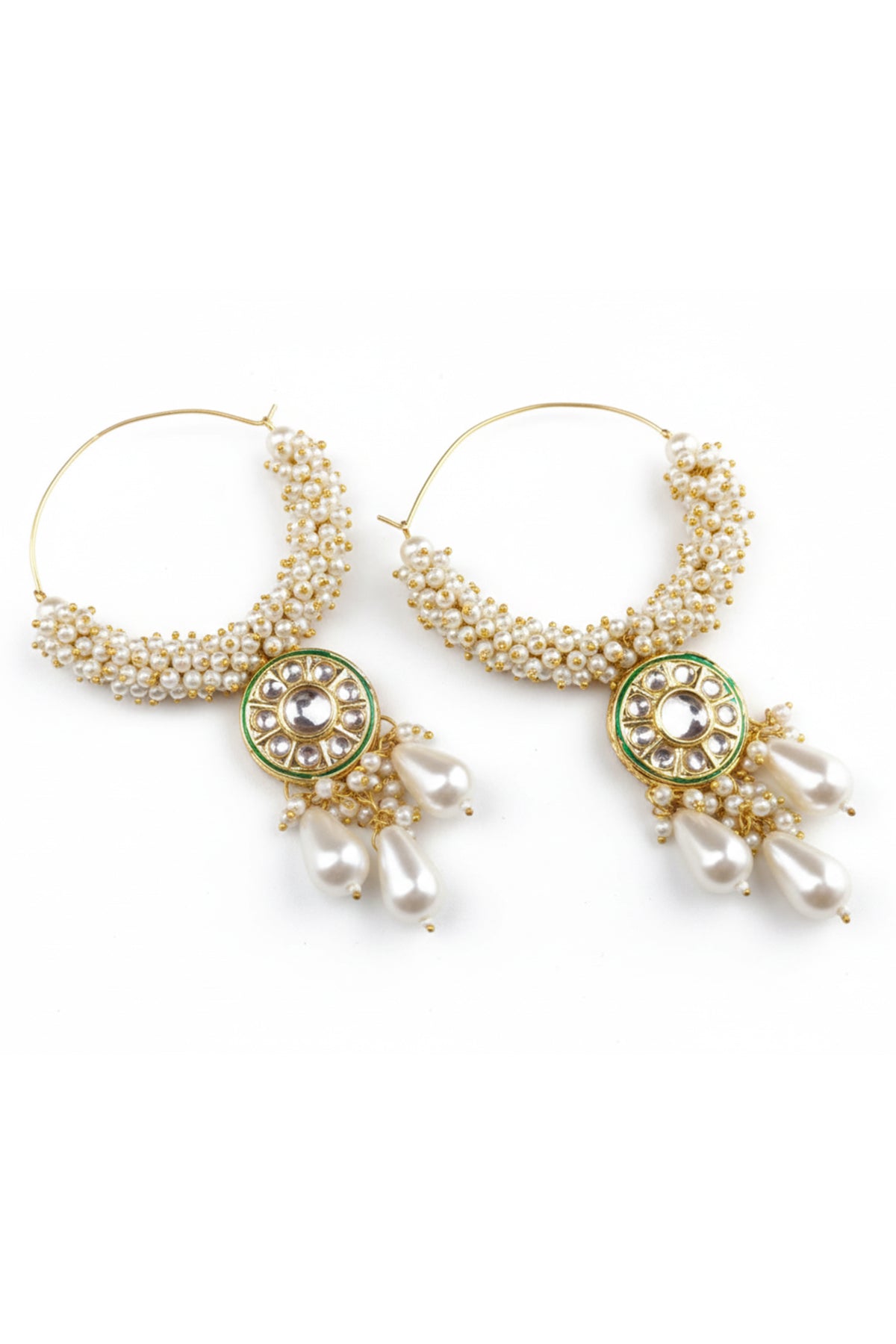 Buy Golden Pearl Bead Hoop Earrings for women by Beauty Spot Jewellery online available at scrollnshops