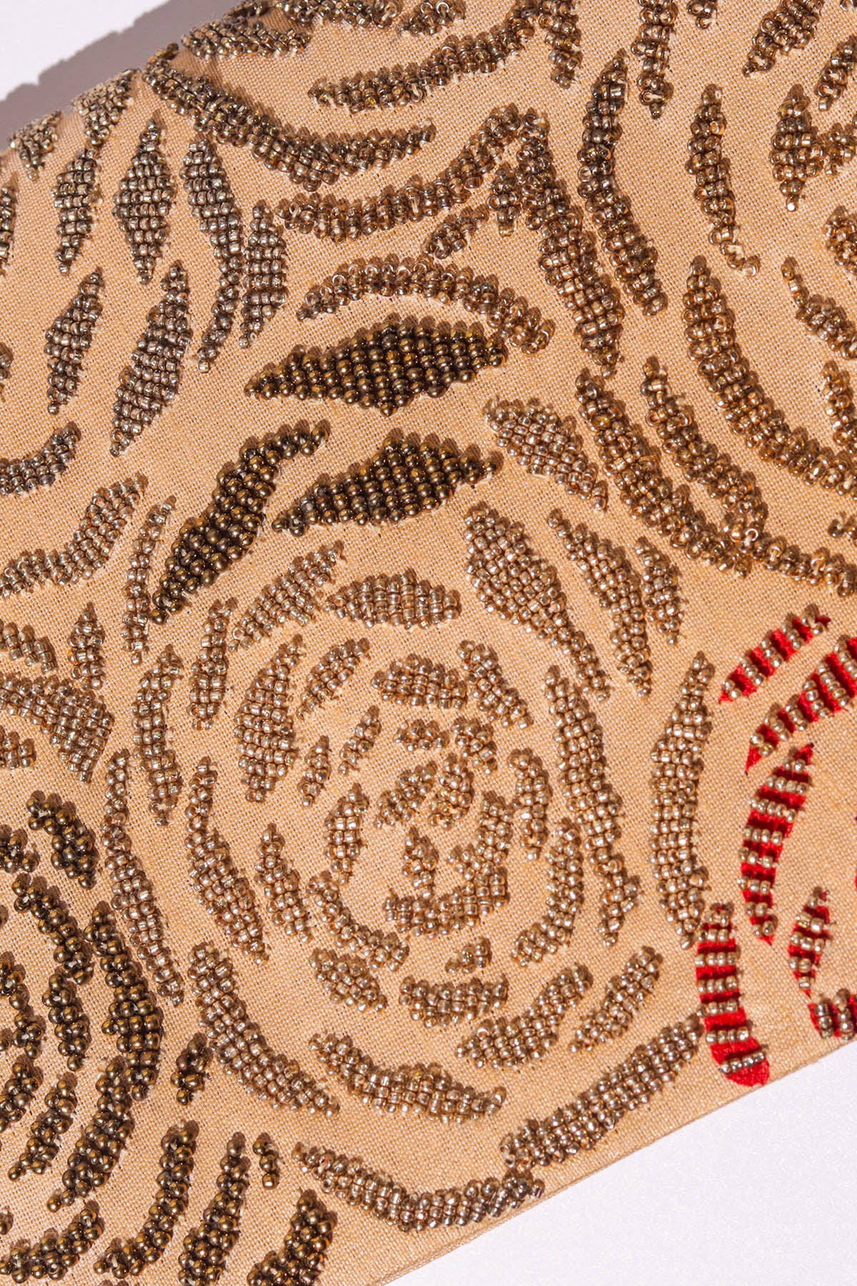 Golden Raw Silk Beads Clutch