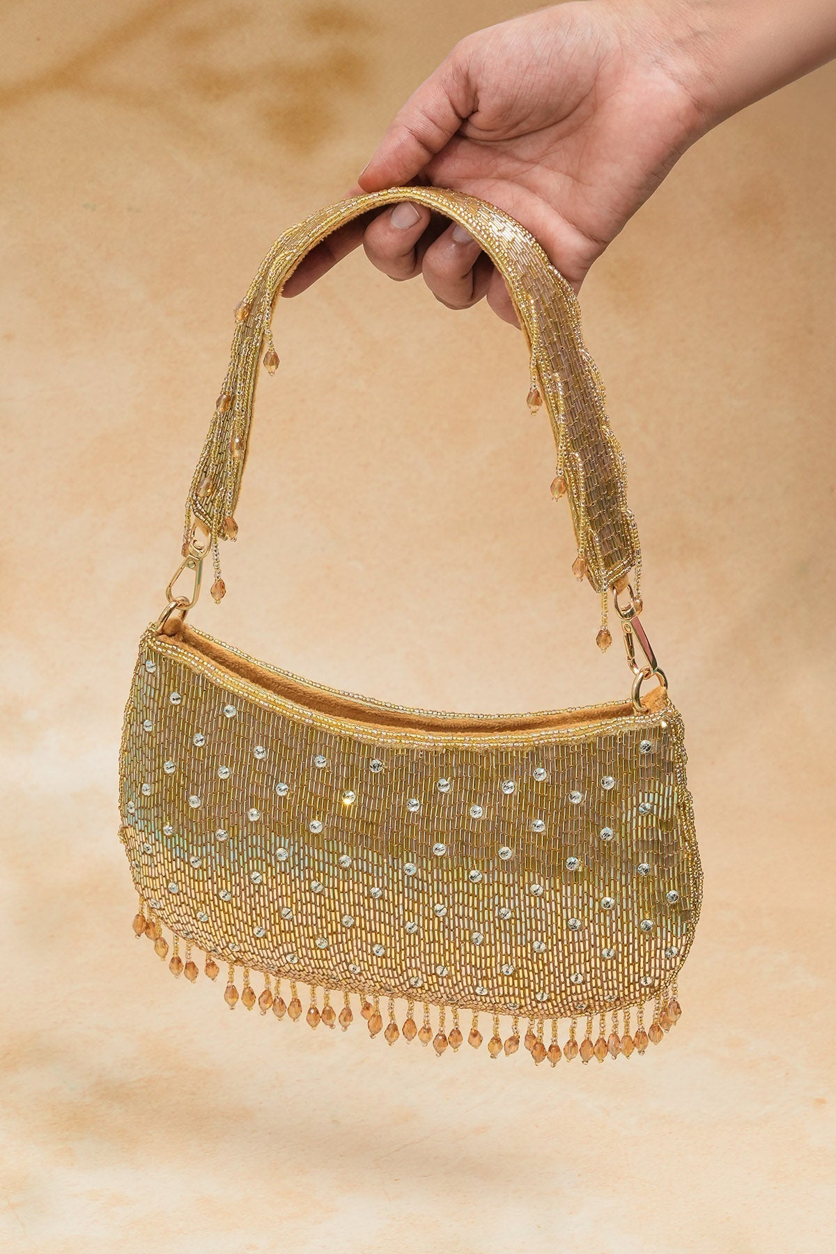 Buy Golden Raw Silk Party Clutch for women by the Purple sack online available at scrollnshops