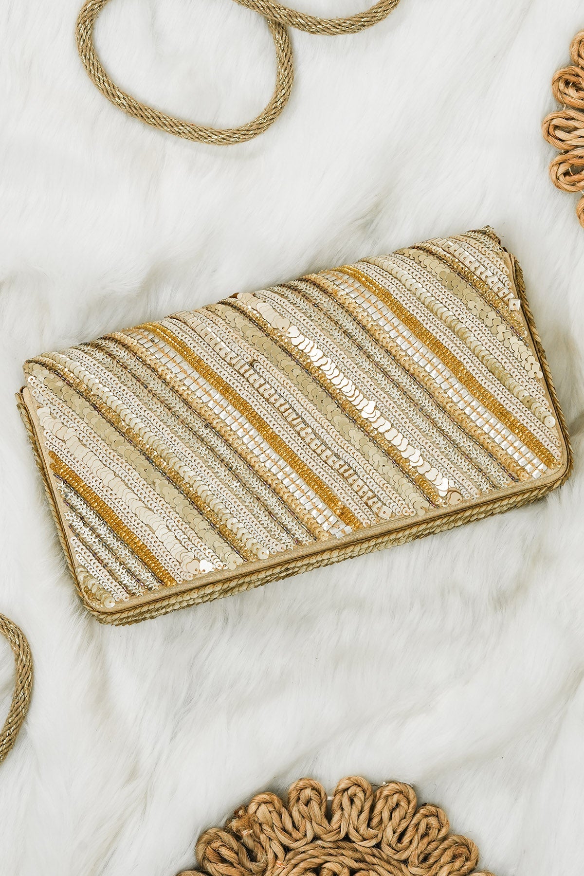 Buy Golden Raw Silk Sequins Clutch for women by the Purple sack online available at scrollnshops
