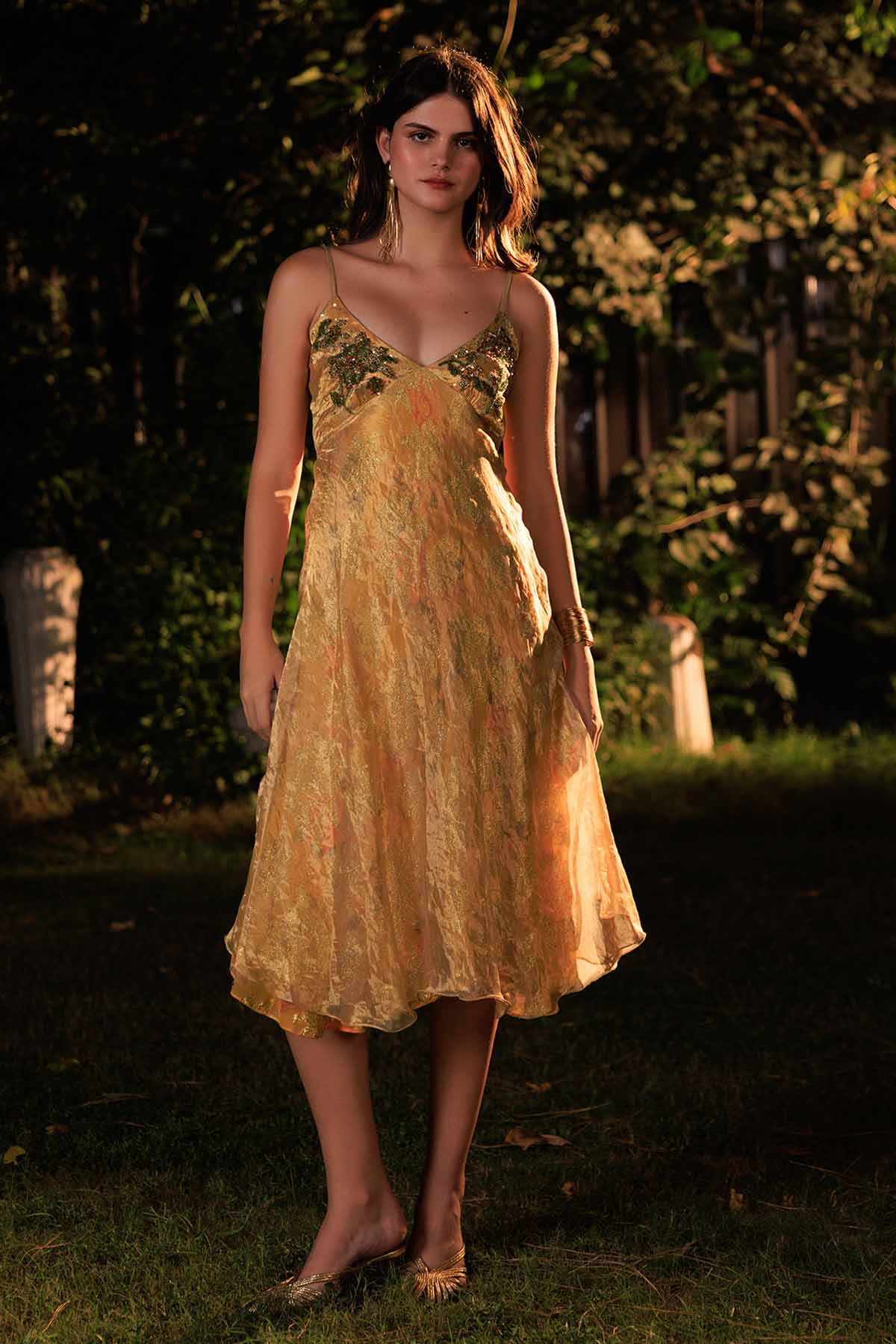 Buy Golden Silk Tissue Midi Dress for women by Reena Sharma online available at scrollnshops