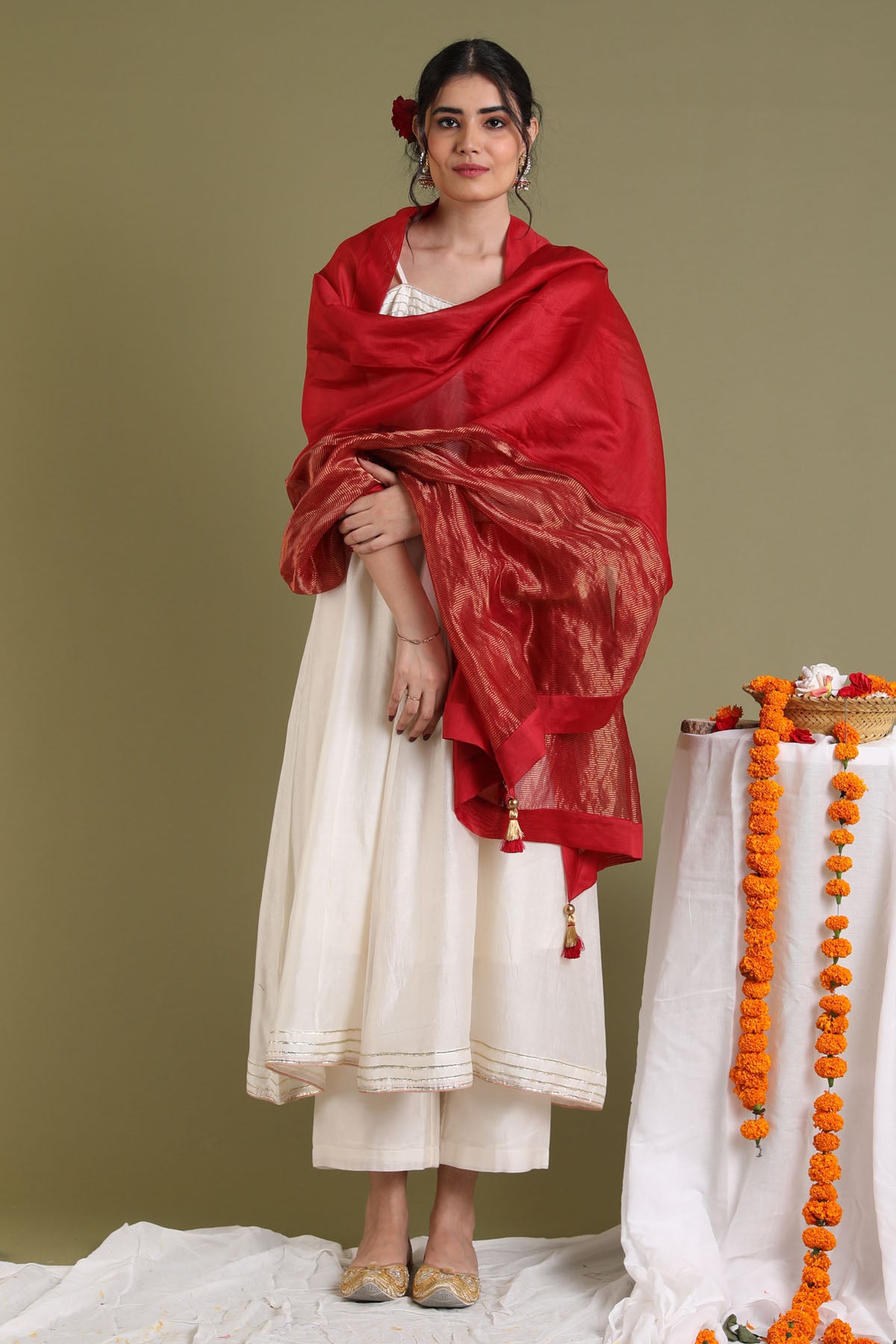 Off White Chanderi Anarkali Set