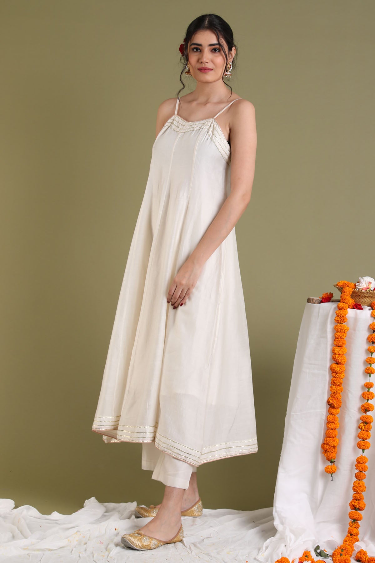 Off White Chanderi Anarkali Set