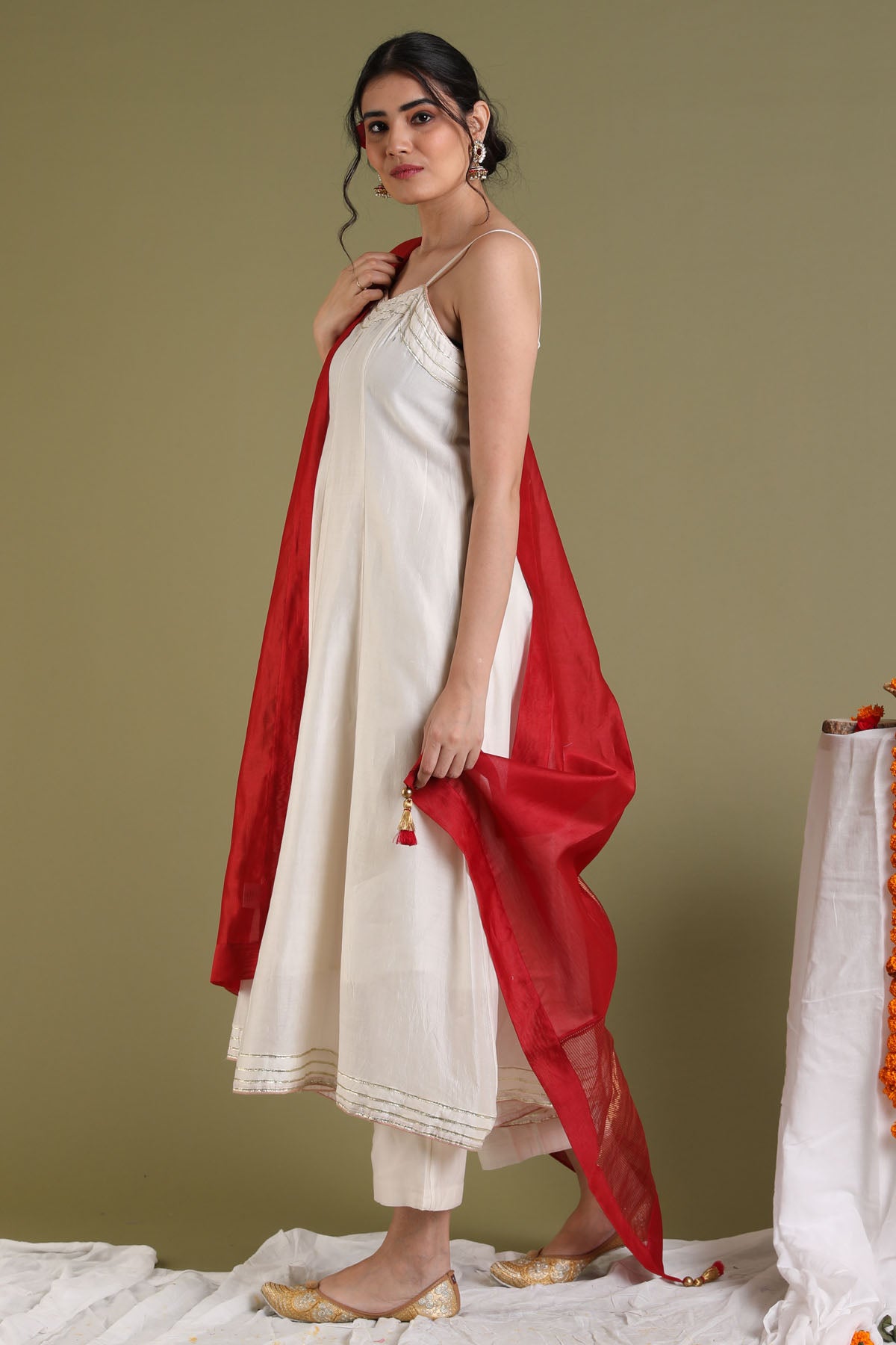 Off White Chanderi Anarkali Set