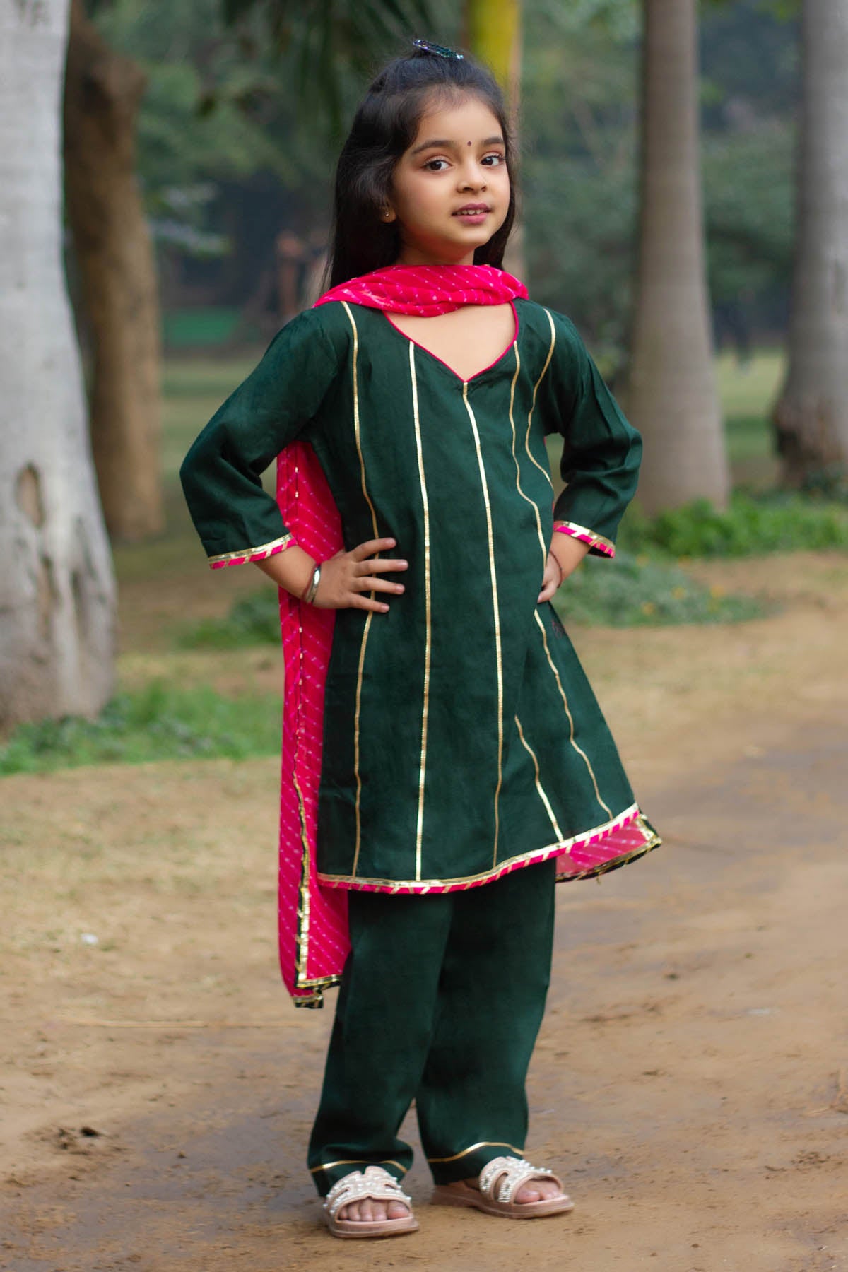 Gota Embroidered Green Kurta Set