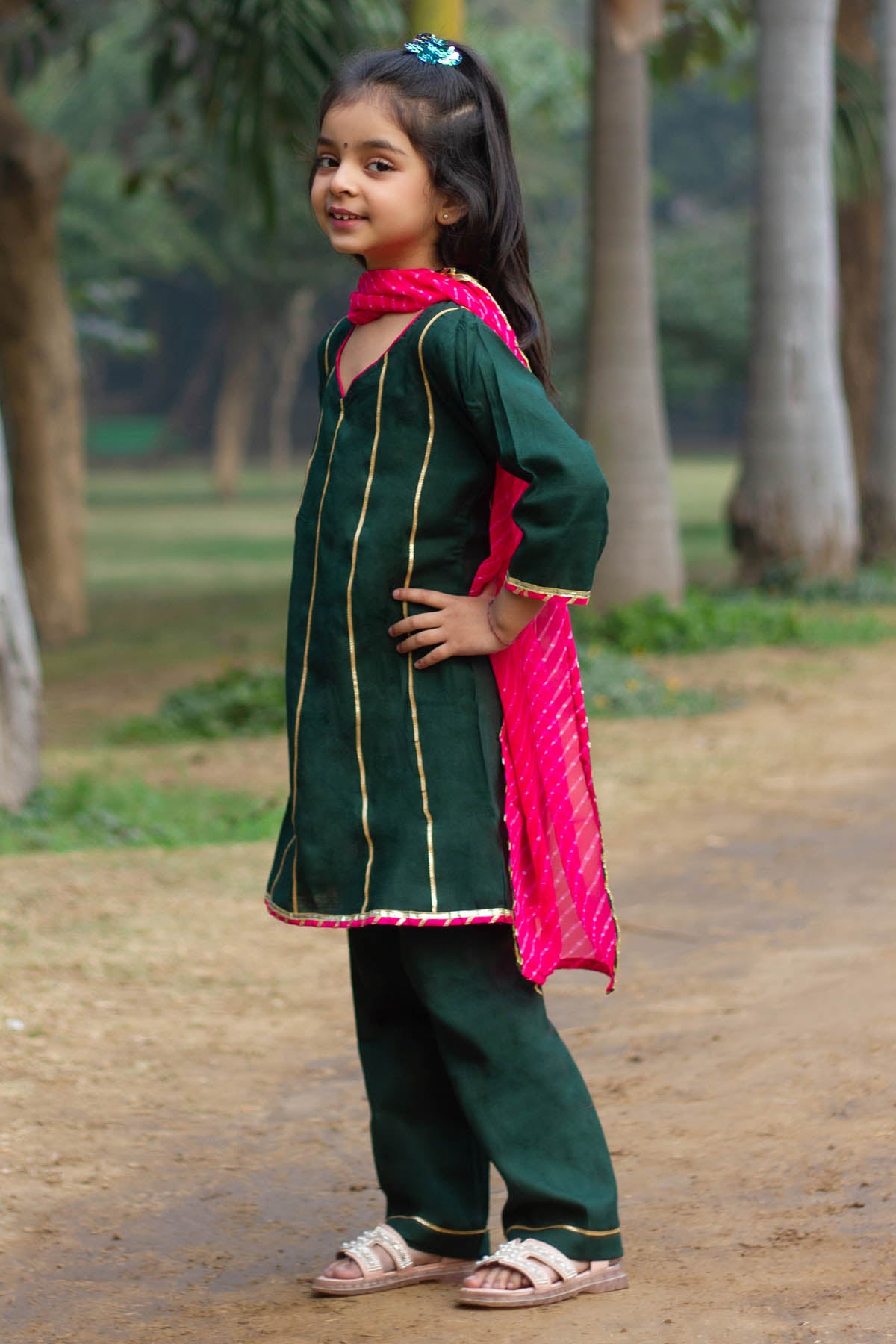 Gota Embroidered Green Kurta Set