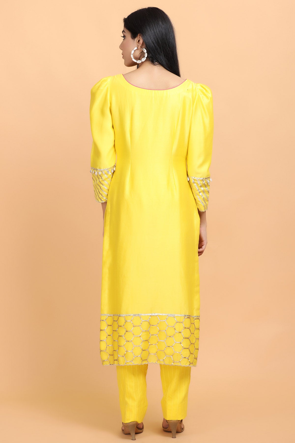 Yellow Gota Work Jaal Kurta Set