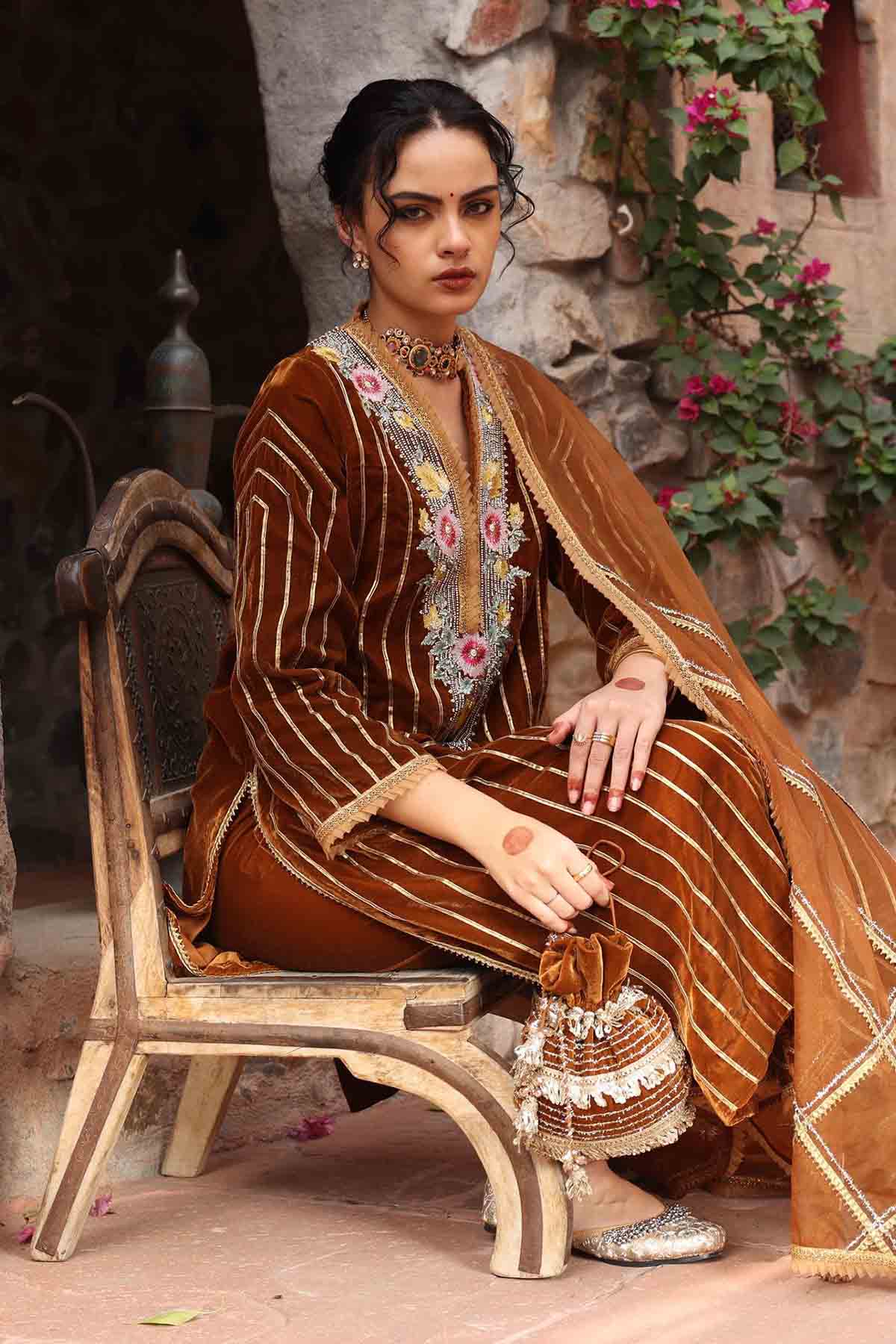 Gota Embroidered Gold Kurta Set