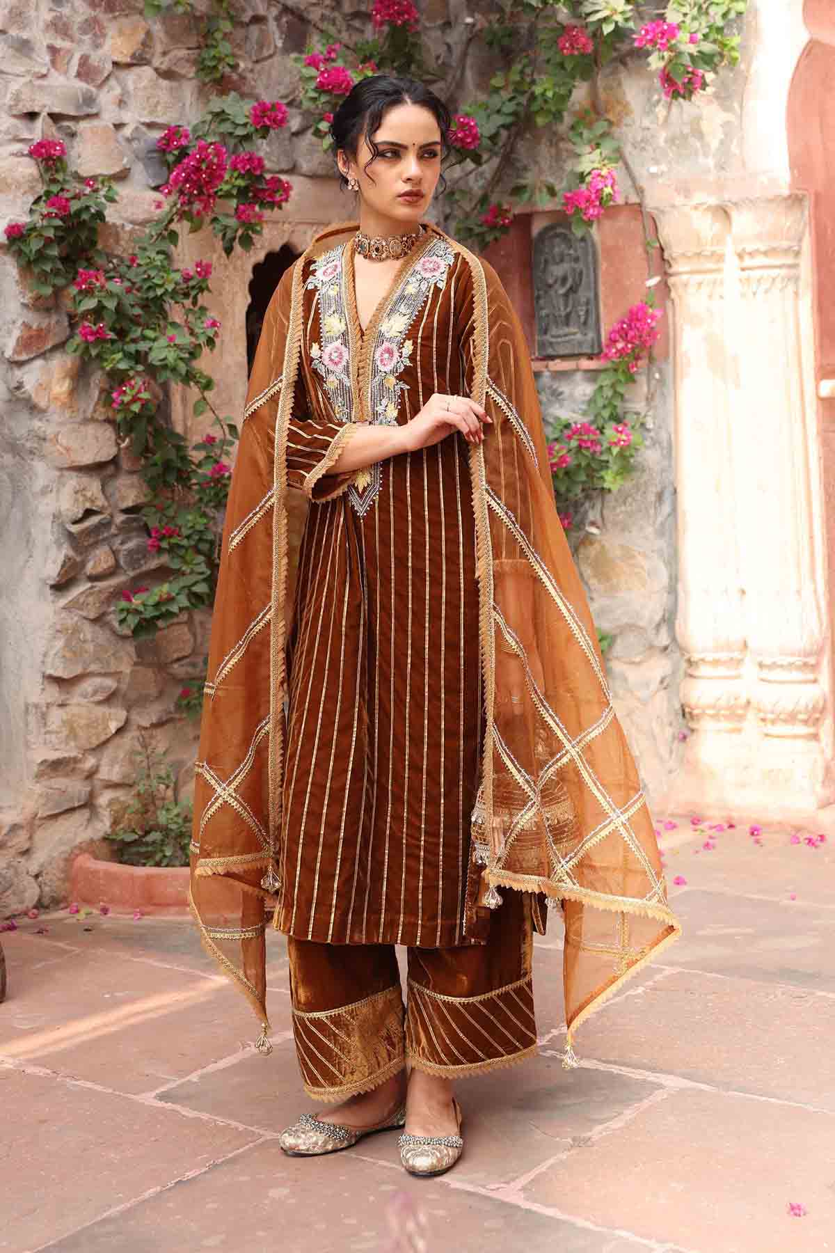 Gota Embroidered Gold Kurta Set