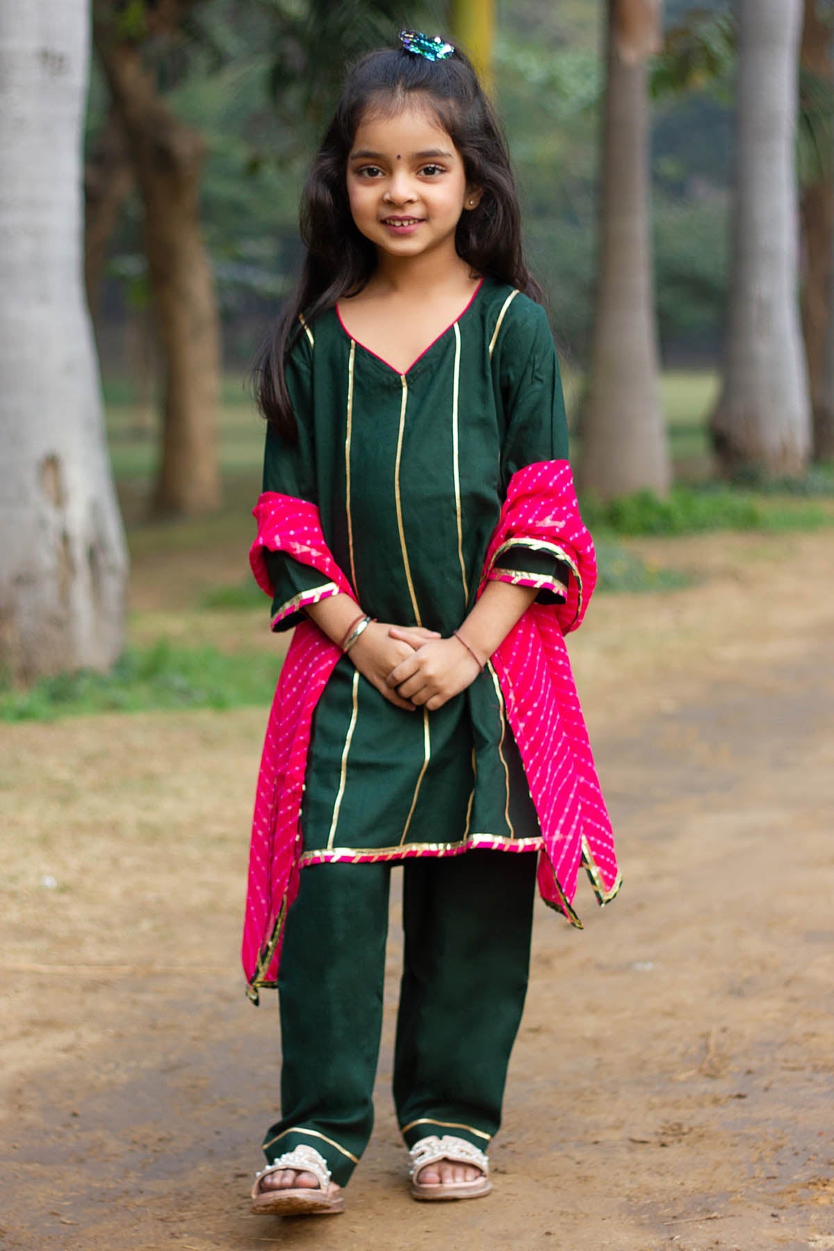 Gota Embroidered Green Kurta Set