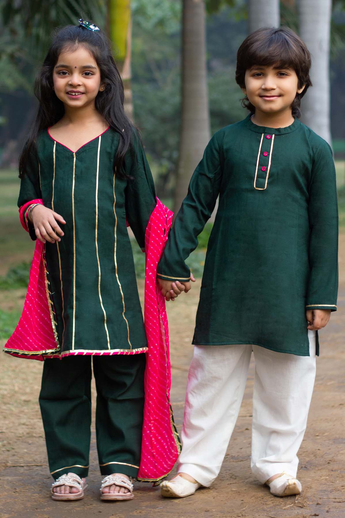 Designer ViYa Gota Embroidered Siblings Set For Kids (Boys & Girls) Available online at ScrollnShops