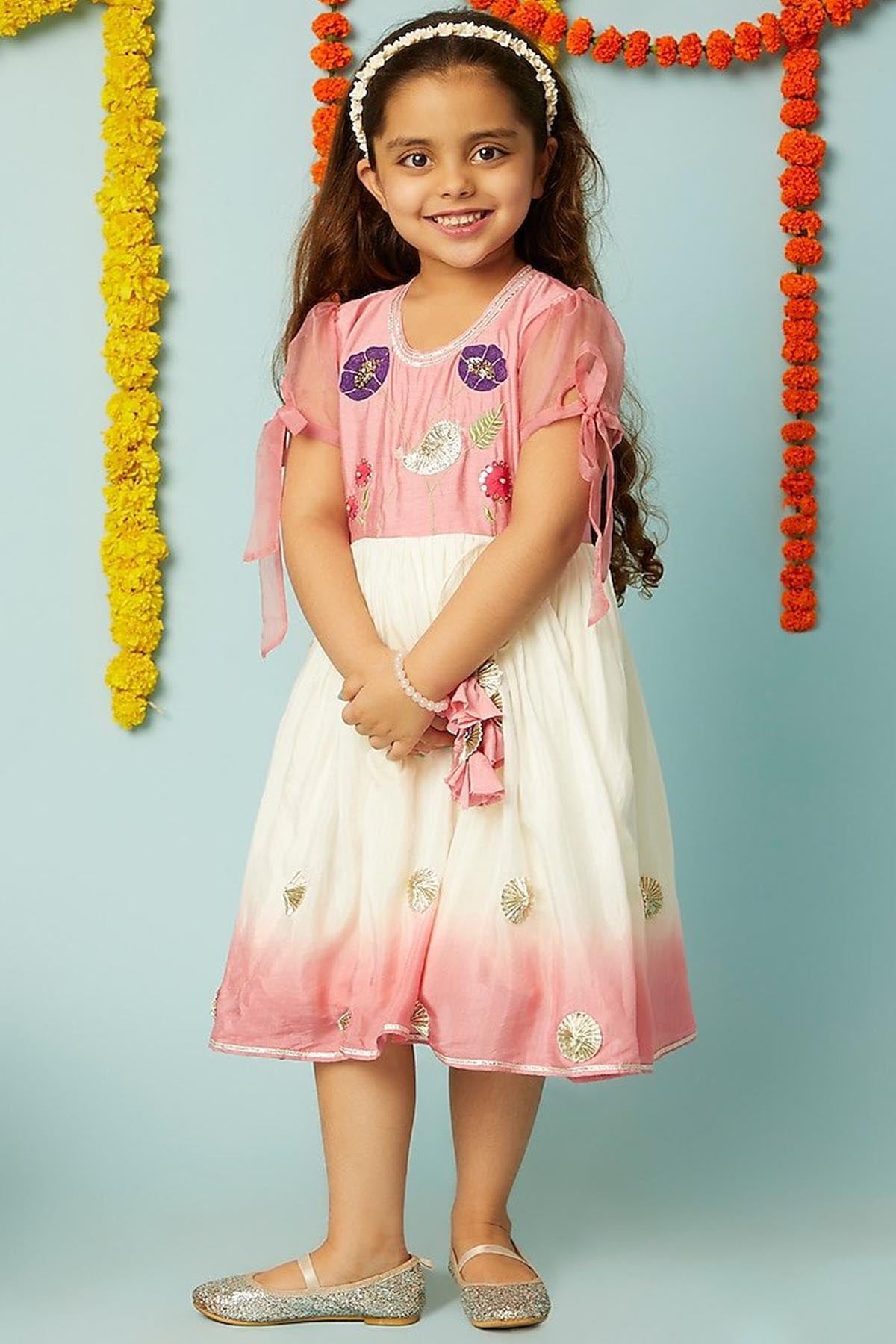 Designer Little Brats Gota Flower Embellished Dress For Kids Available online at ScrollnShops