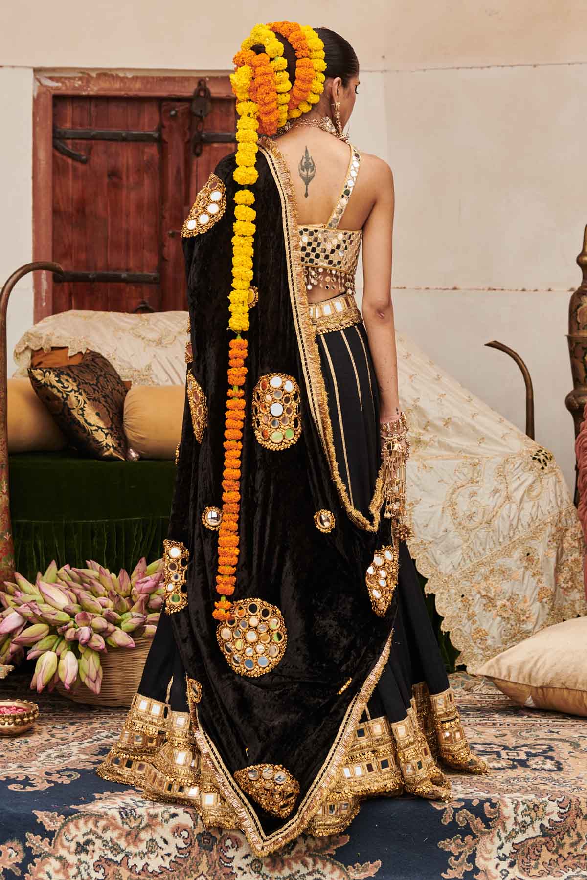 Gota Stripes Black Lehenga Set