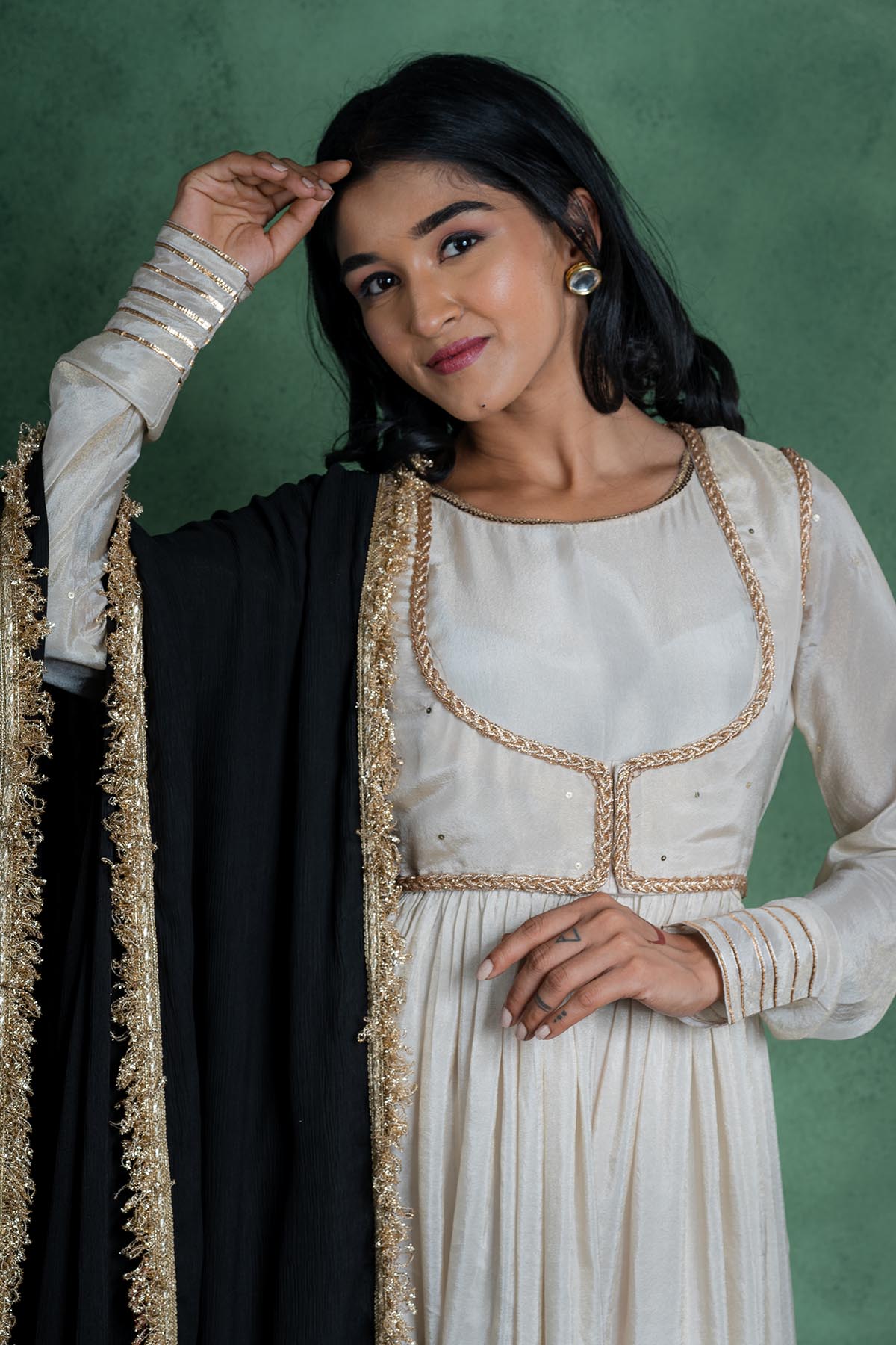 Gotawork Ivory Anarkali Set